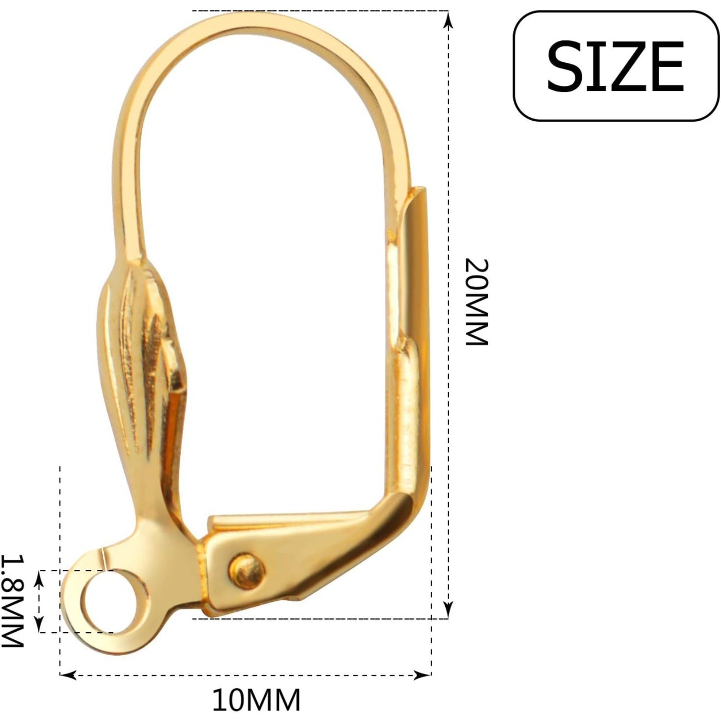 Hypoallergenic Earring Hooks, 100pcs Brass Leverback Shell Earrings French Hook Ear Wire with Open Loop for Jewelry Making, 2 Colors