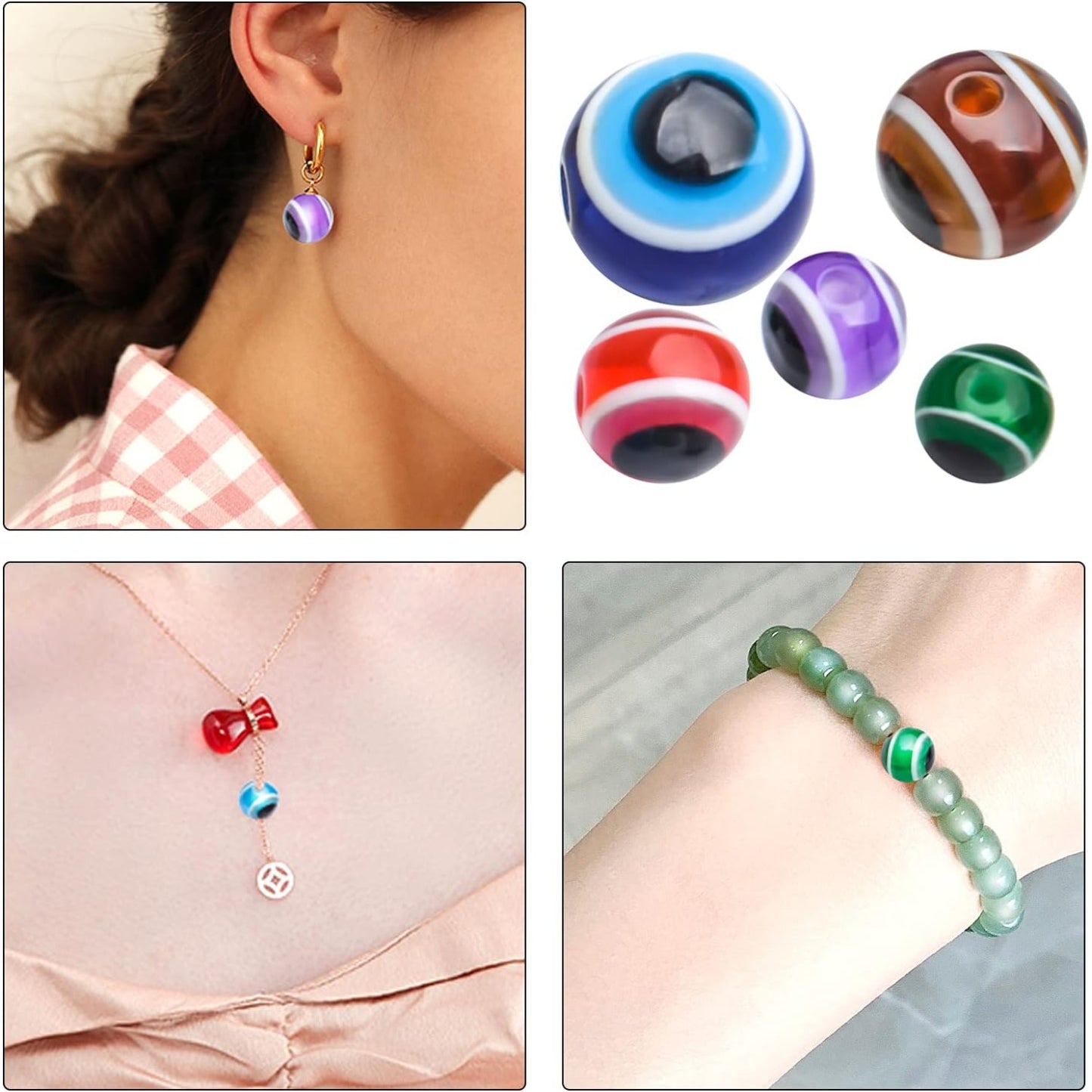Evil Eye Spacer Beads,100pcs 4mm 6mm 8mm 10mm 12mm Evil Eye Beads Round Bead Charms Mixed Colored Loose Beads Crafts Supplies for Jewellery Making