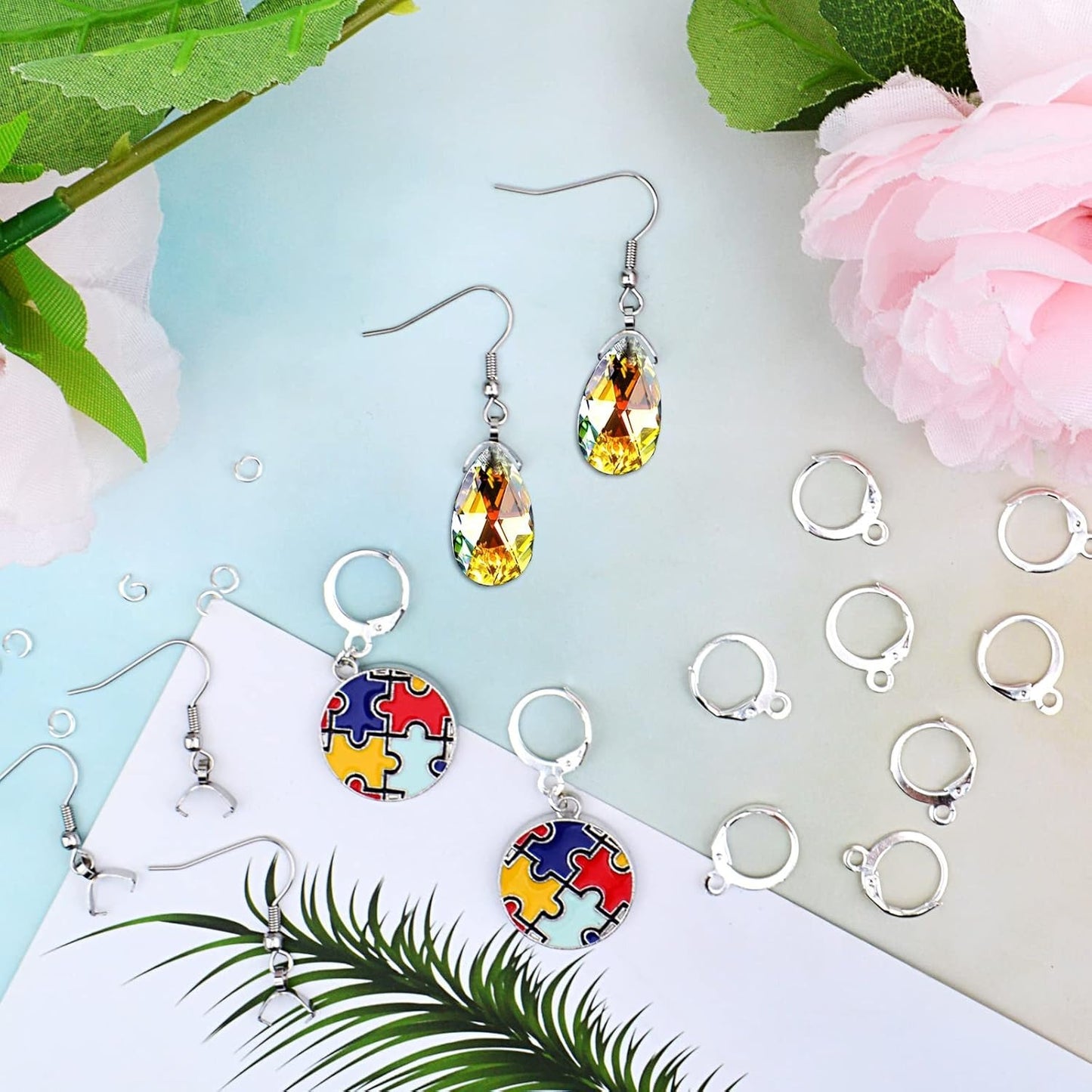 60pcs Stainless Steel French Ear Wire Fish Hooks Hypoallergenic Round Leverback Earring Hooks Findings and 100pcs Jump Rings for DIY Dangle Earring Jewelry Making, Silver