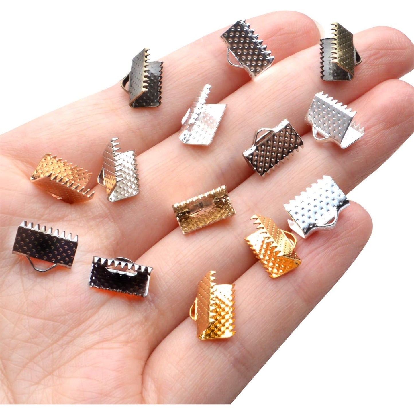 Pinch Crimp Ends,600Pcs Alloy Ribbon Clamps Ends Mixed Colors Ribbon Ends Crimp Ends Jewelry Making Findings for DIY Choker Anklets Crafts Making
