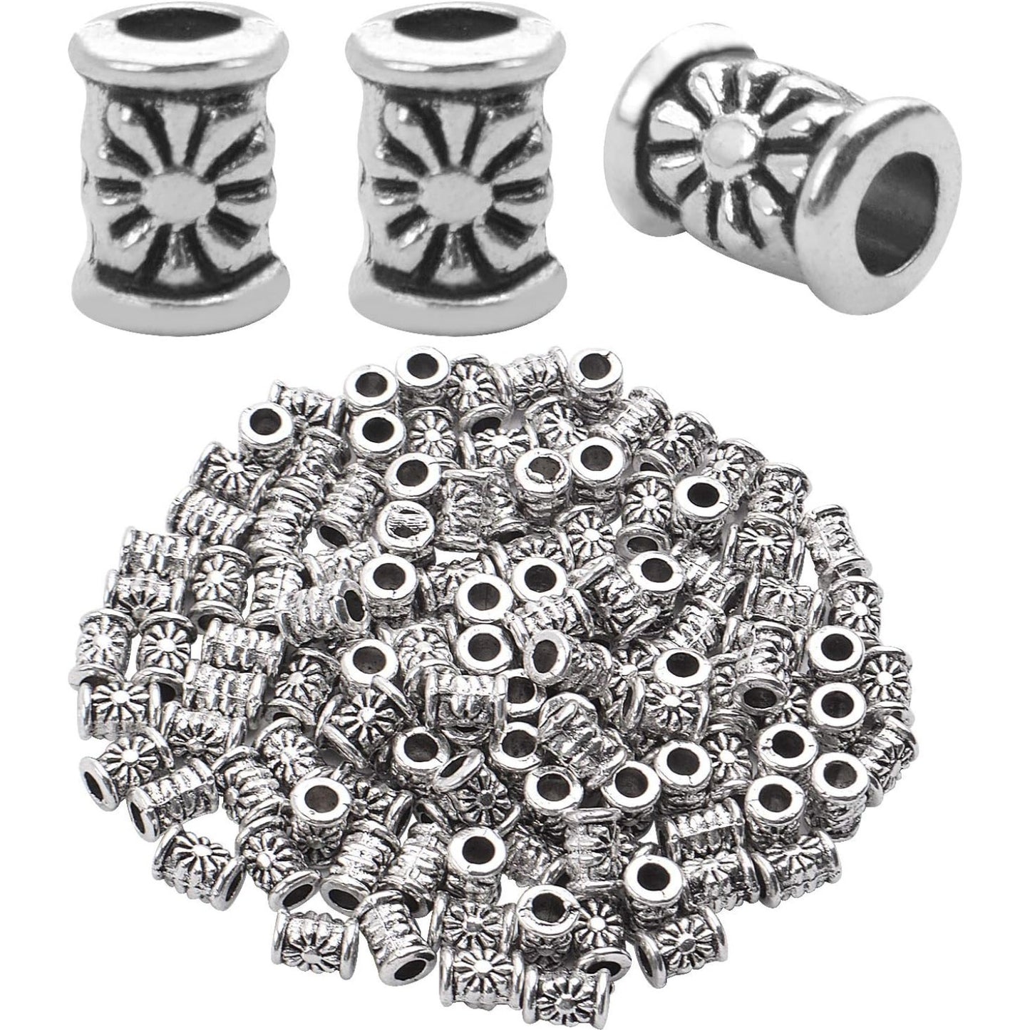 120pcs Tibetan Silver Spacer Beads Charms Hollow Tube Bead for DIY Necklace Bracelets Jewelry Making Accessaries