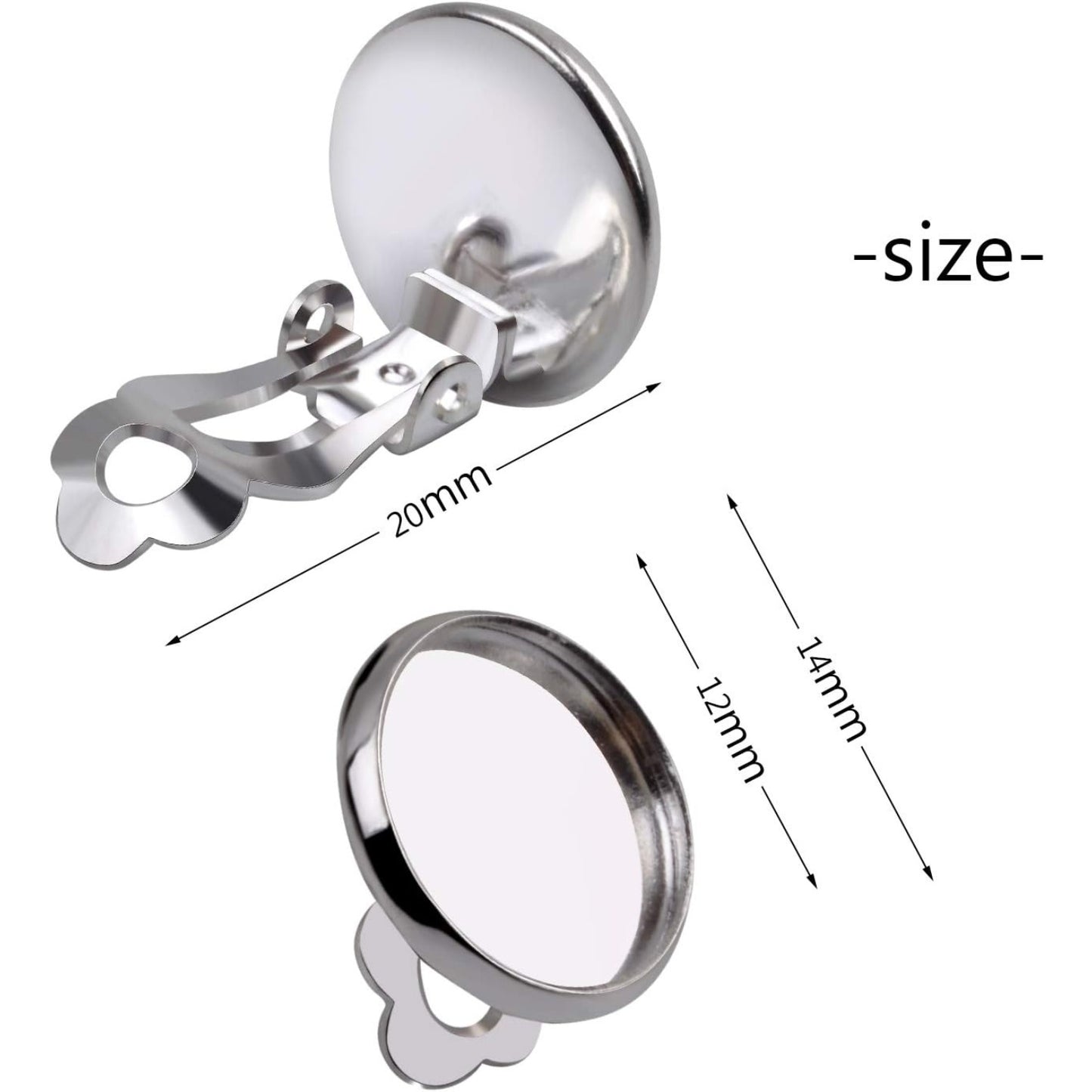 20pcs 12mm Silver Clip-on Earring Converter, Flat Round Earring Trays for DIY Non-Pierced Earring Making