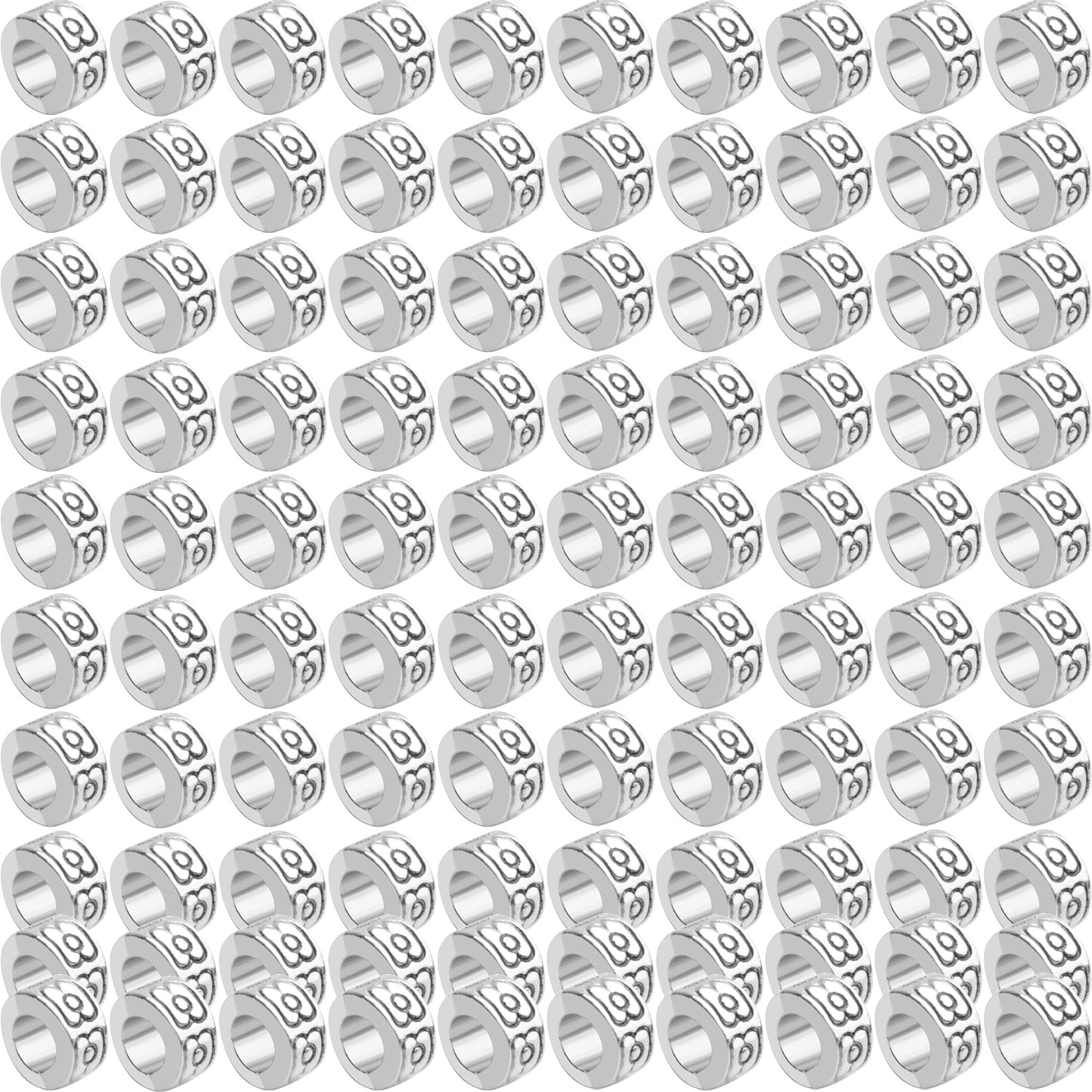 Large Hole Spacer Beads, 100pcs 6.5mm Round Rondelle Spacer Beads Large Hole Spacer Beads Alloy European Beads for DIY Crafts Jewelry Making, Antique Golden, Antique Silver