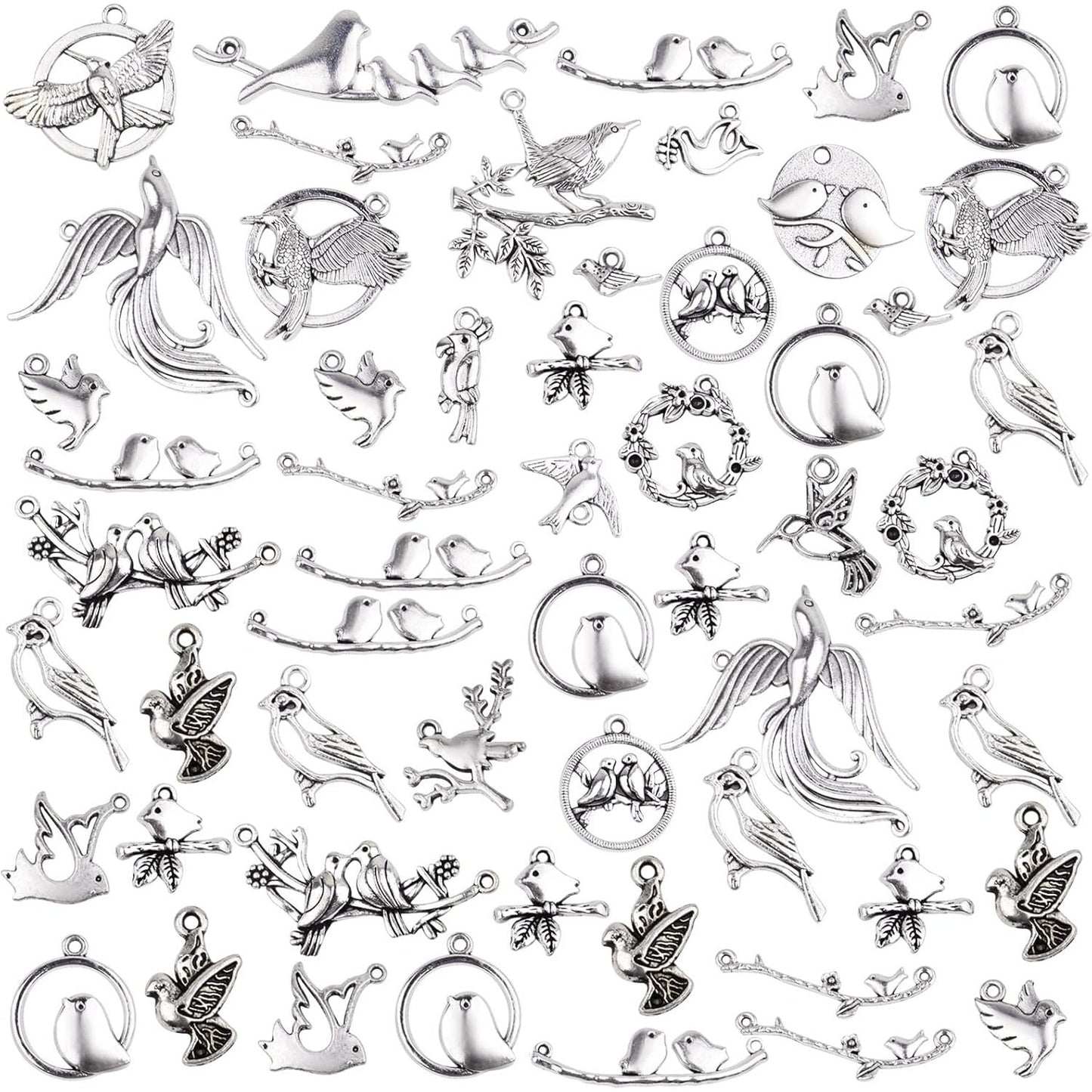 100 Gram Mixed Styles Bird Charms Tibetan Alloy Hummingbird Pigeon Swallow Pendants Vintage Animal Charms for DIY Necklace Bracelet Jewelry Making