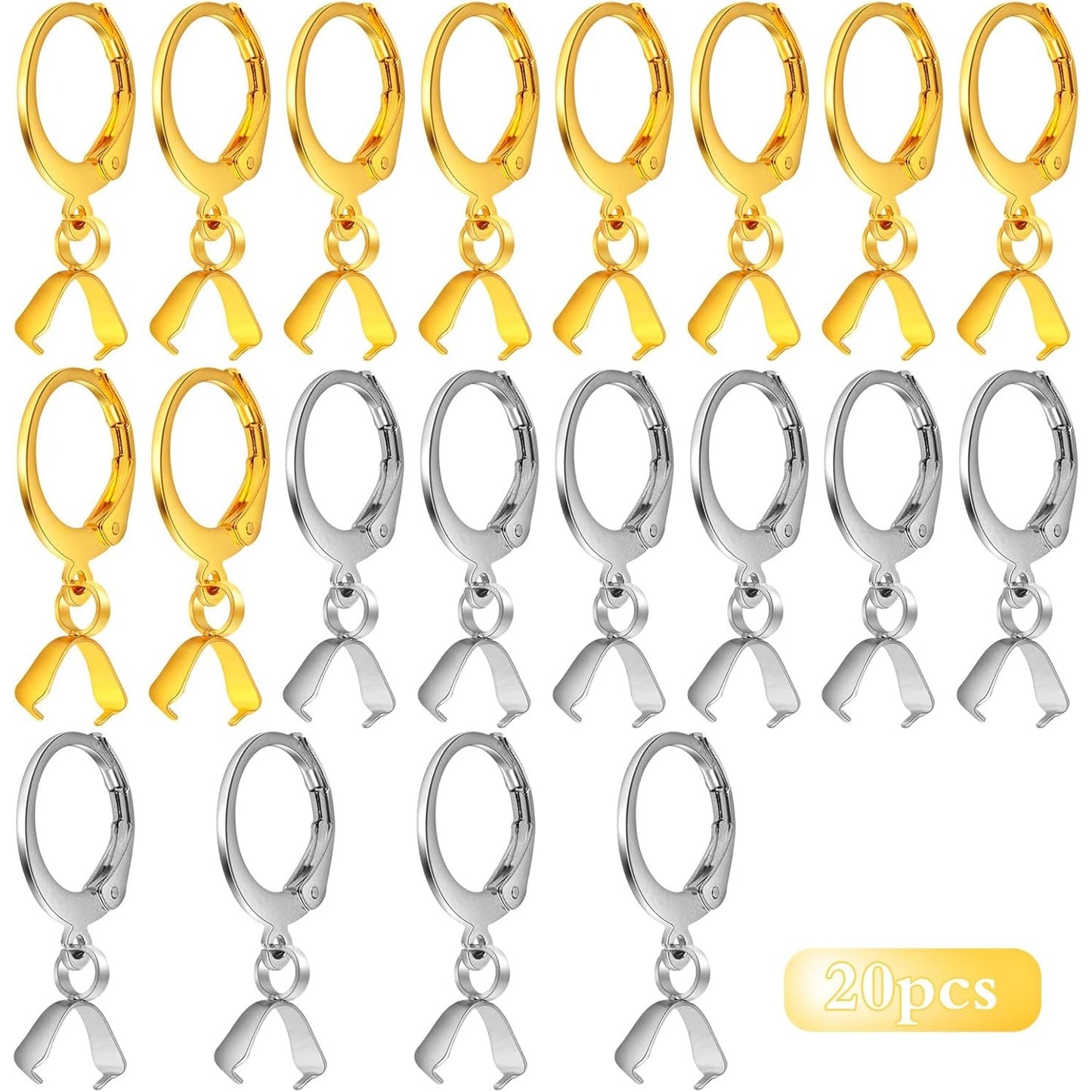 20pcs Stainless Steel French Earring Hooks Hypoallergenic Leverback Ear Wire Round Earring Hooks with Pendant Clasps for DIY Earring Jewelry Making Supplies, 2 Colors