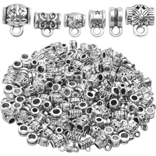 100g (120-220pcs) Tibetan Silver Bail Beads Jewelry Connector Bails Beads for Necklace Bracelet Jewelry Making,6 Styles