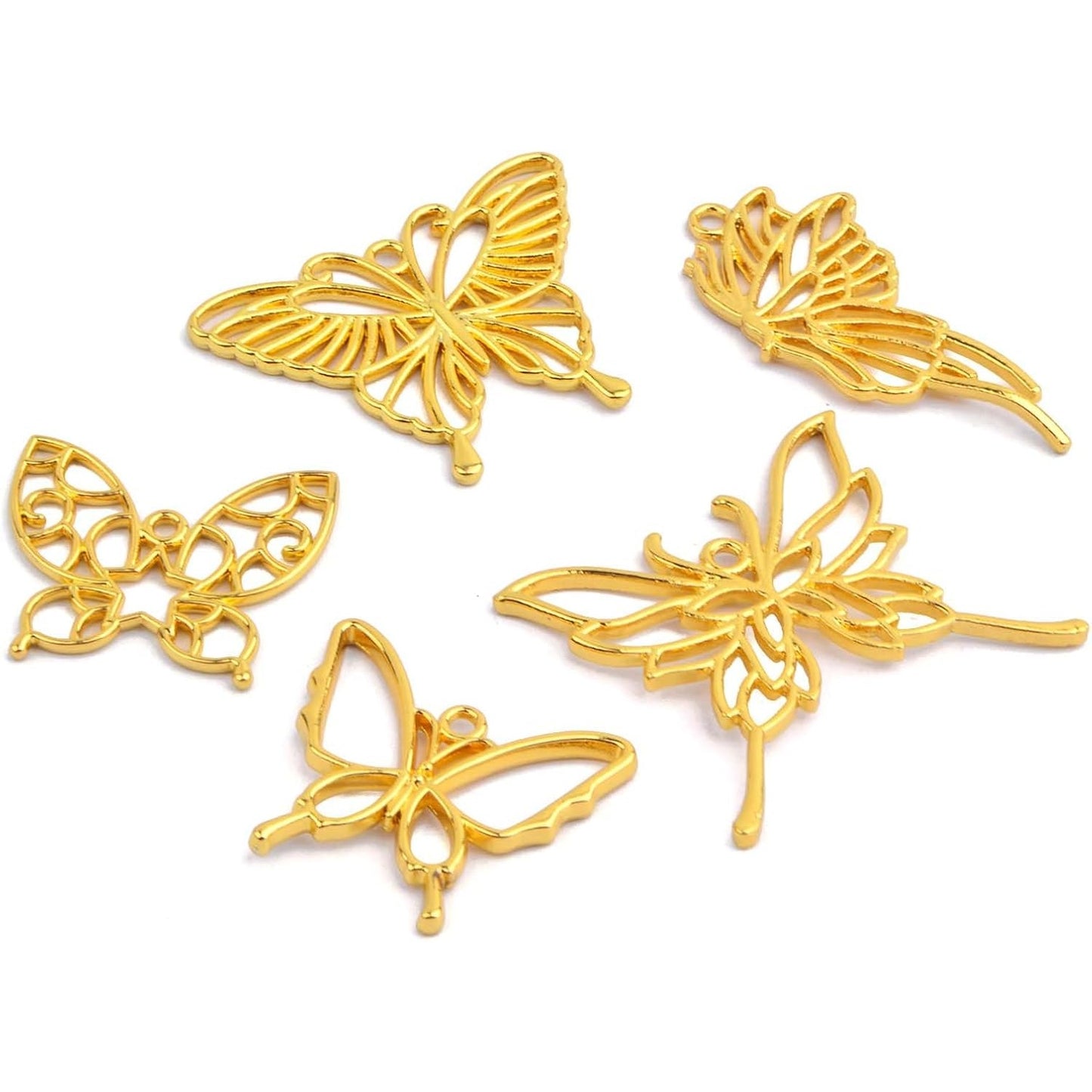 20pcs Golden Plated Hollow Butterfly Frame Charms Alloy Open Back Bezel Pendants Butterfly Shape Resin Mould Charms for DIY Necklace Bracelet Jewelry Making, 5 Styles