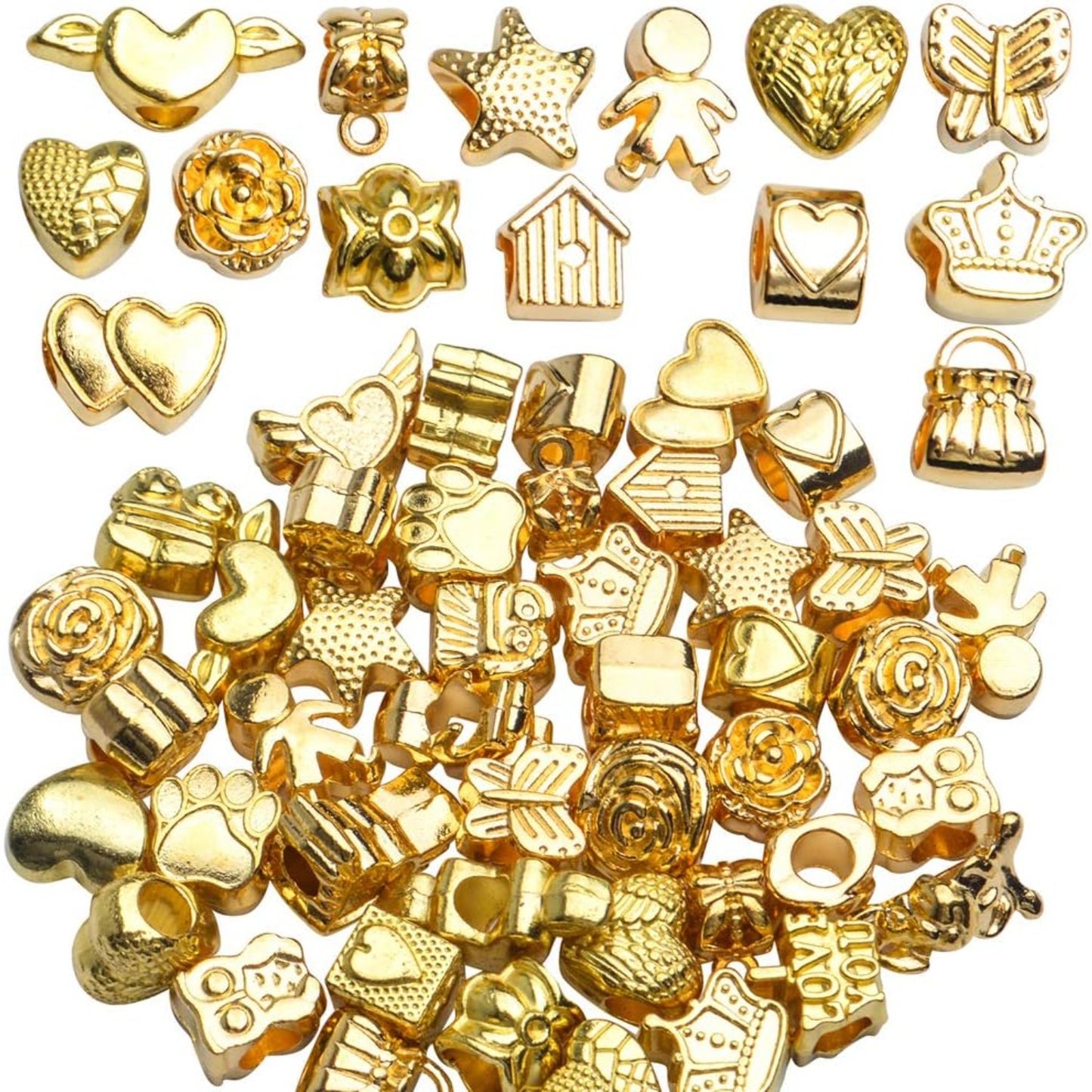 Golden Spacer Beads,100 Gram Large Hole Spacer Beads Metal Alloy Loose Beads Fit European Charm Bracelet for Jewelry Making Craft DIY