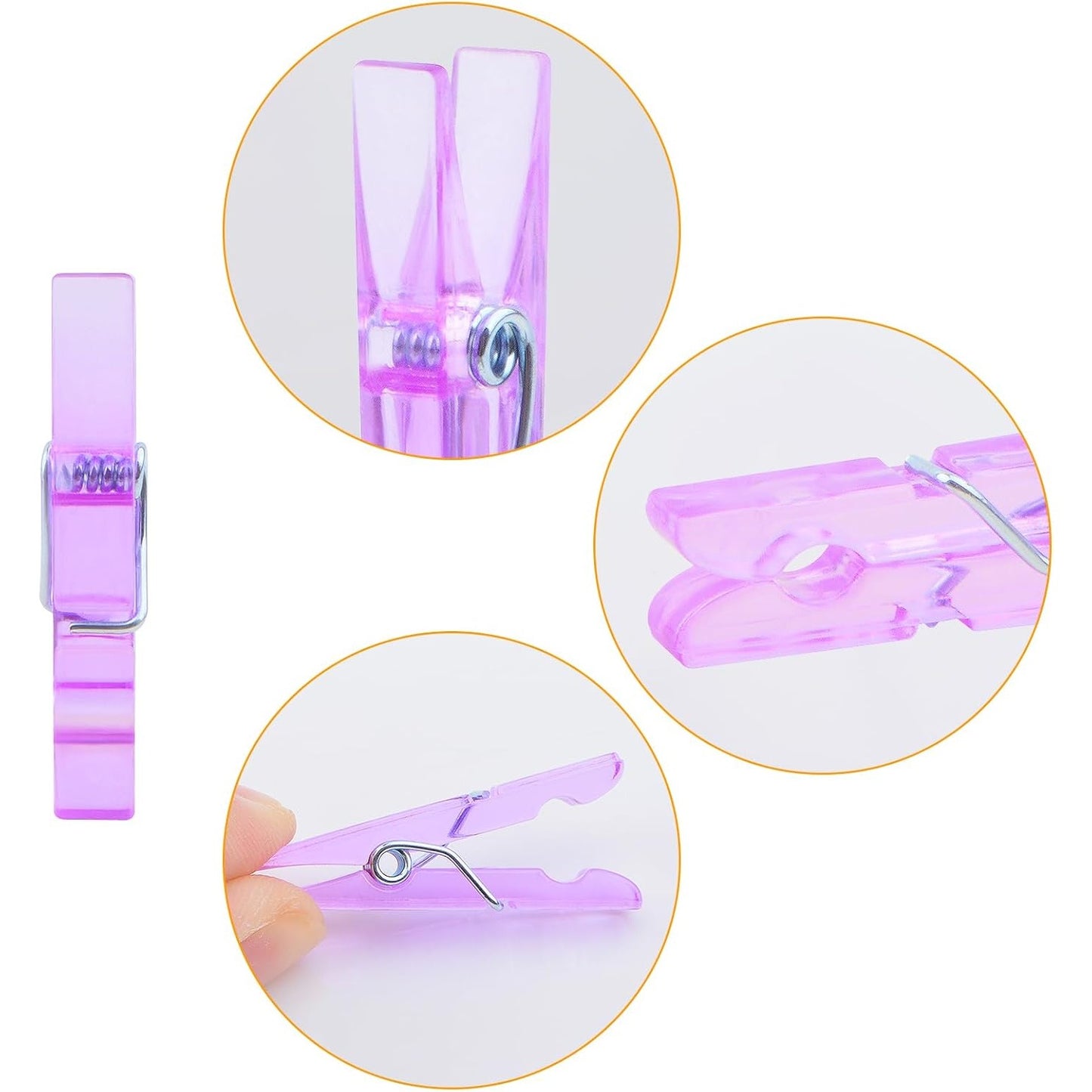 100 Pieces Clear Plastic Clothespins Mini Transparent Craft Clips Pictures Paper Peg Pins for Hanging Photos String Fairy Lights Wedding Party Decor, Purple