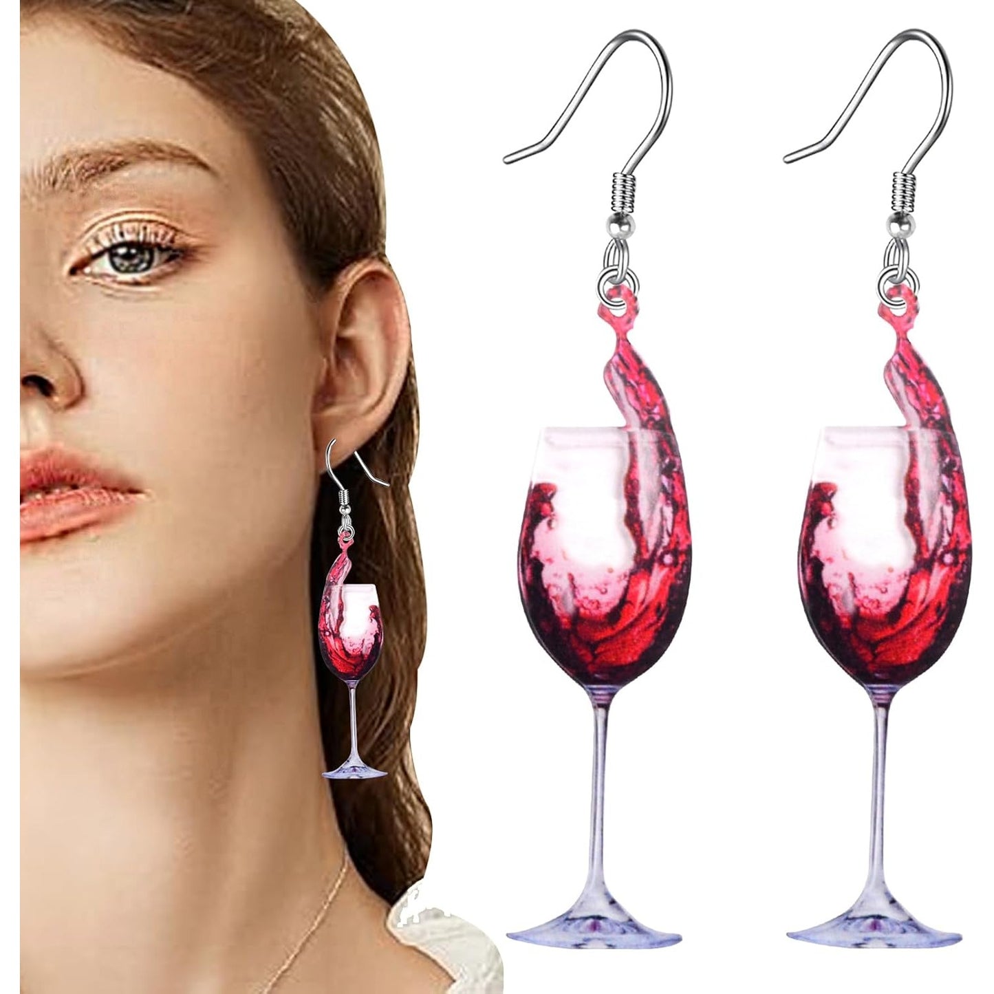 1 Pair of Wineglass Red Wine Dangle Earrings Acrylic Fashion Wine Glass Cup Statement Beer Festival Drop Earring Hooks for Women Gifts