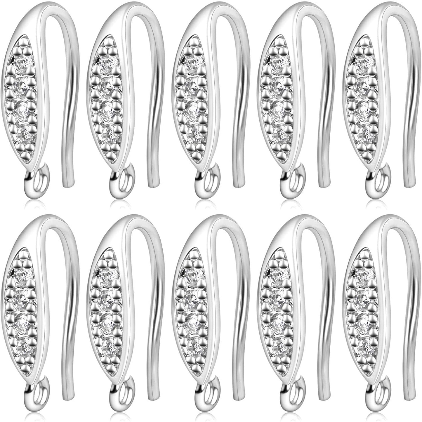 10pcs Brass Cubic Zirconia Earring Hooks Hypoallergenic Rhinestone Ear Wire Hooks with Dangle Loop Connectors for DIY Earrings Jewelry Making Findings, Rose Golden