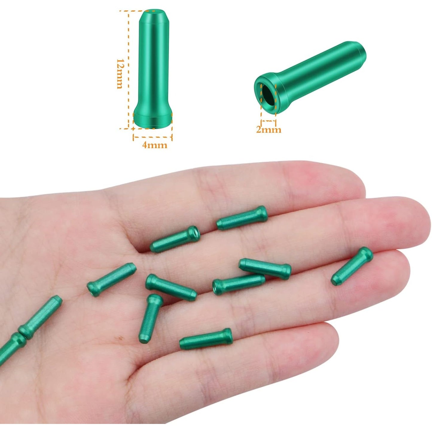 100pcs Green Bicycle Cable Ends Aluminum Alloy Cycling Cable Crimps Bikes Brake Cable Covers Ends Caps with A Box for Road Bike and Mountain Bicycle, 12 mm x 4 mm