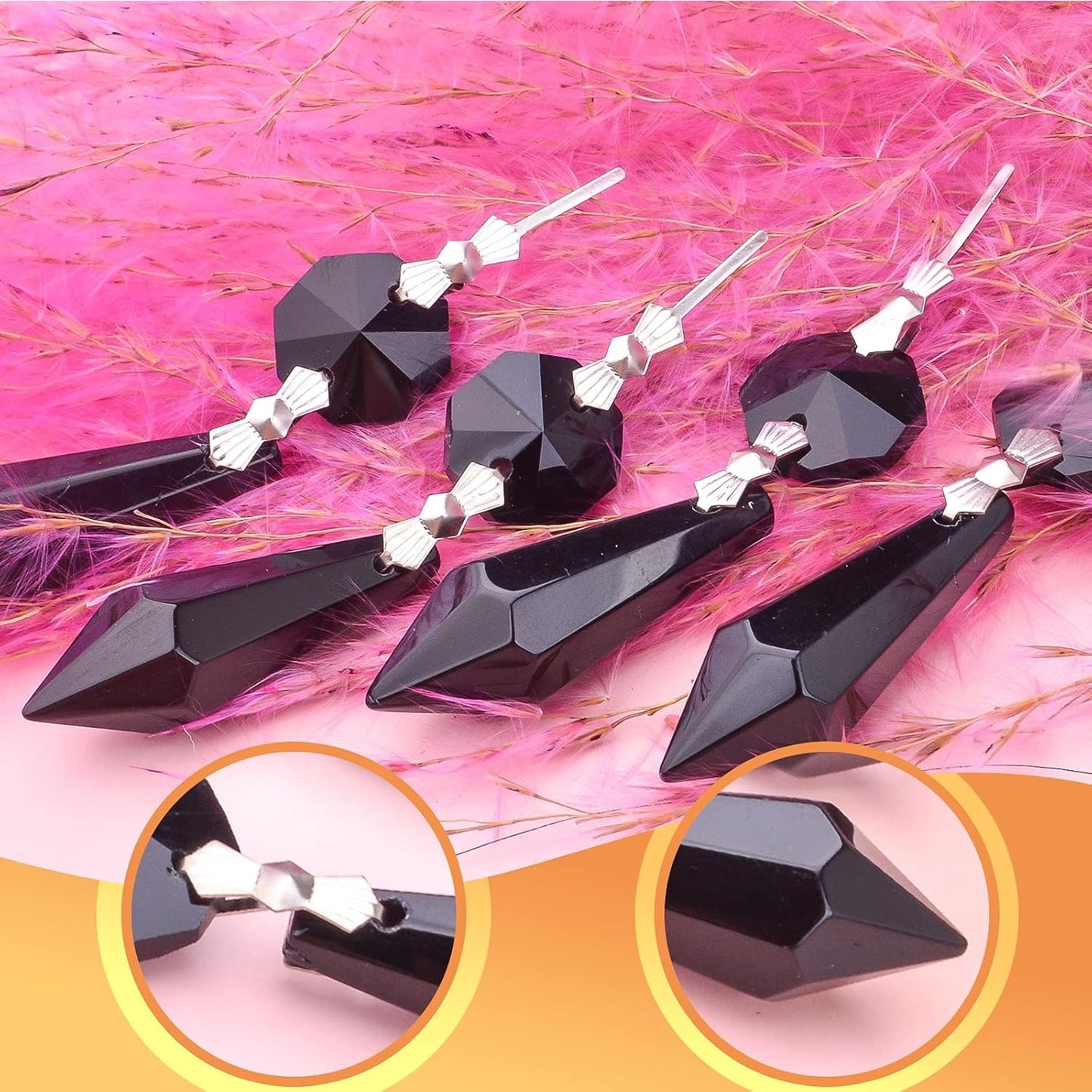 20pcs Crystals Prisms Glass Tip Beads Black Chandelier Icicle Drops Hanging Crystal Replacements Pendants for DIY Craft Jewelry Ornament Wedding Christmas Lamp Decoration, 35 mm