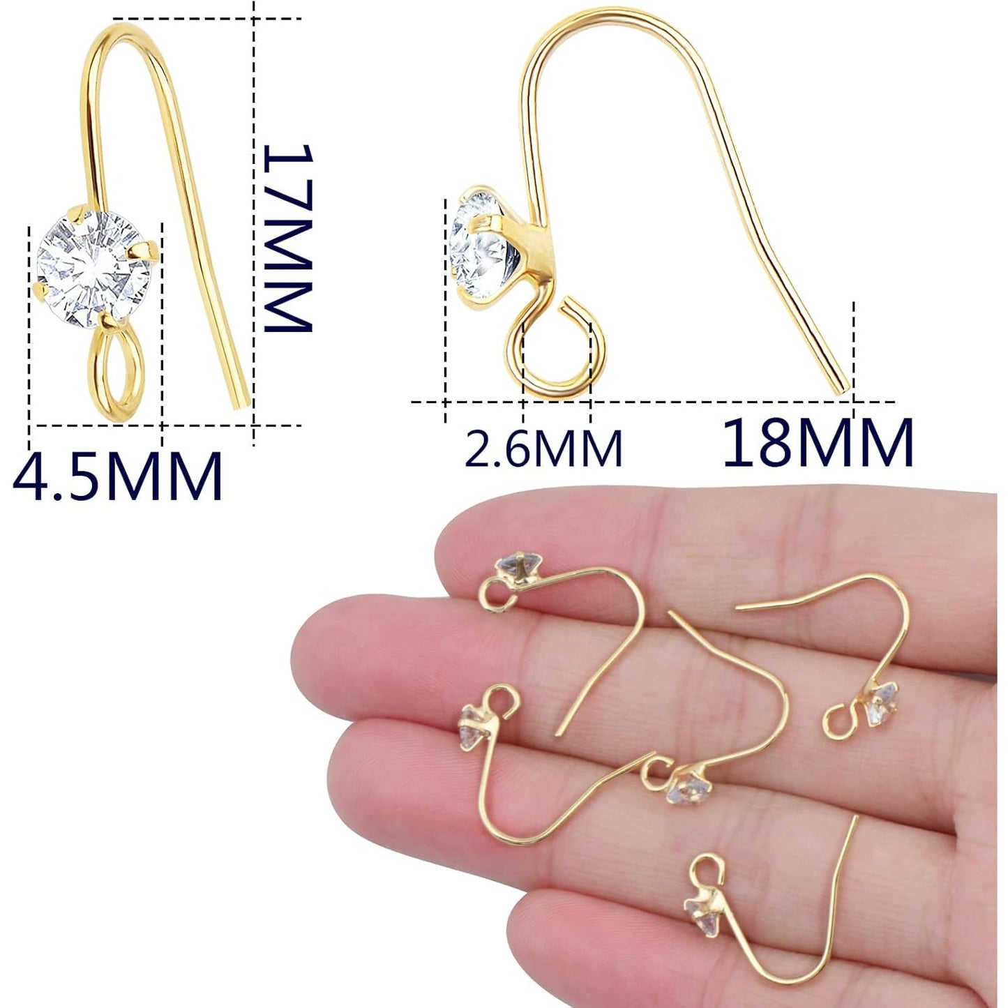 30pcs 3 Colors French Diamonds Earring Hooks Brass Ear Wire Fish Hook Earrings Hypo-allergenic Elegant Dangle Earrings for DIY Jewelry Crafts Making Wedding Prom
