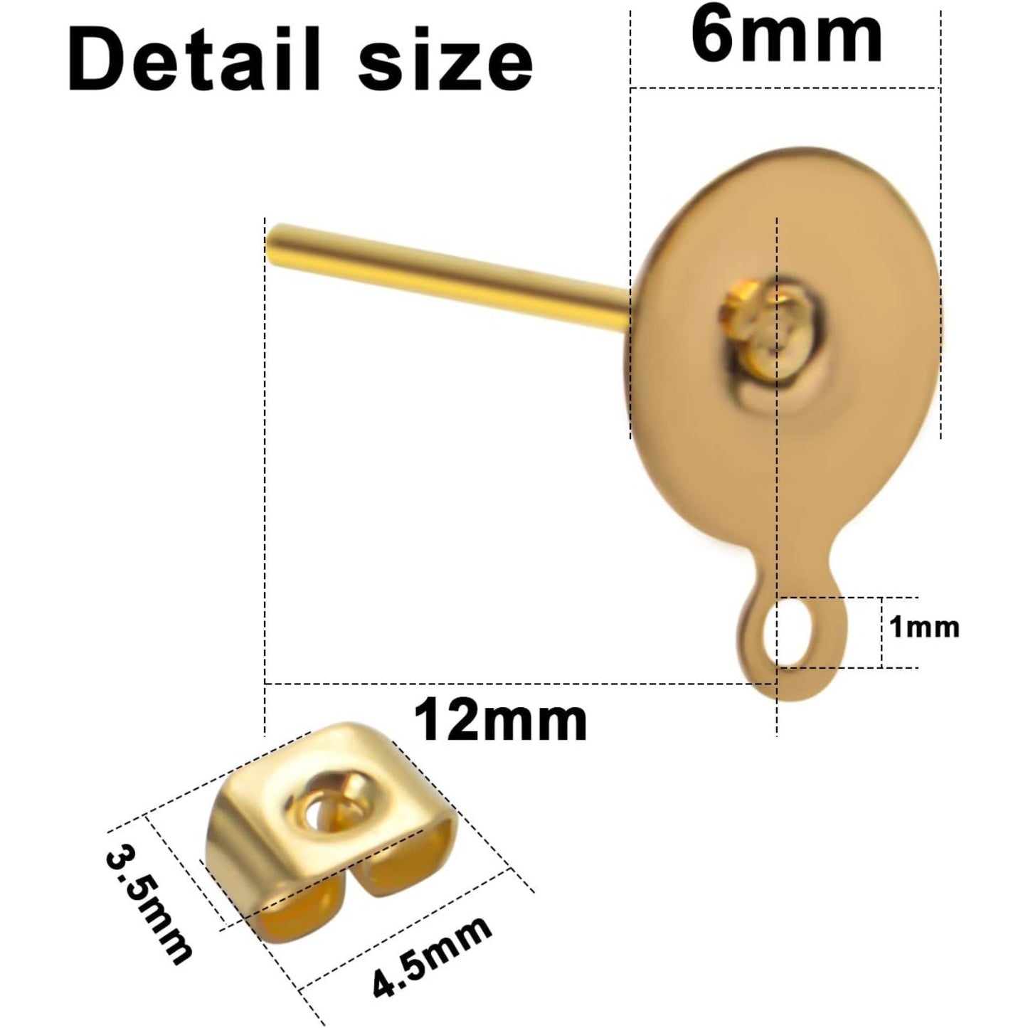 200pcs Stainless Steel Earrings Posts Flat Pad with Loop and 200pcs Butterfly Earring Backs for Earring Making,Gold & Silver