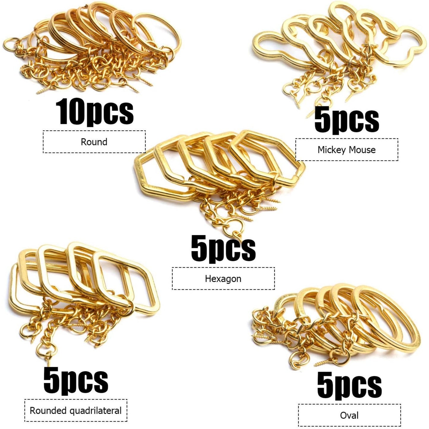 BronaGrand Keyring with Chain,30Pcs Gold Key Ring Bulk Split Keyring Blanks with Link Chain Open Jump Rings and Screw Eye Pins for DIY Art Craft Jewellery Making