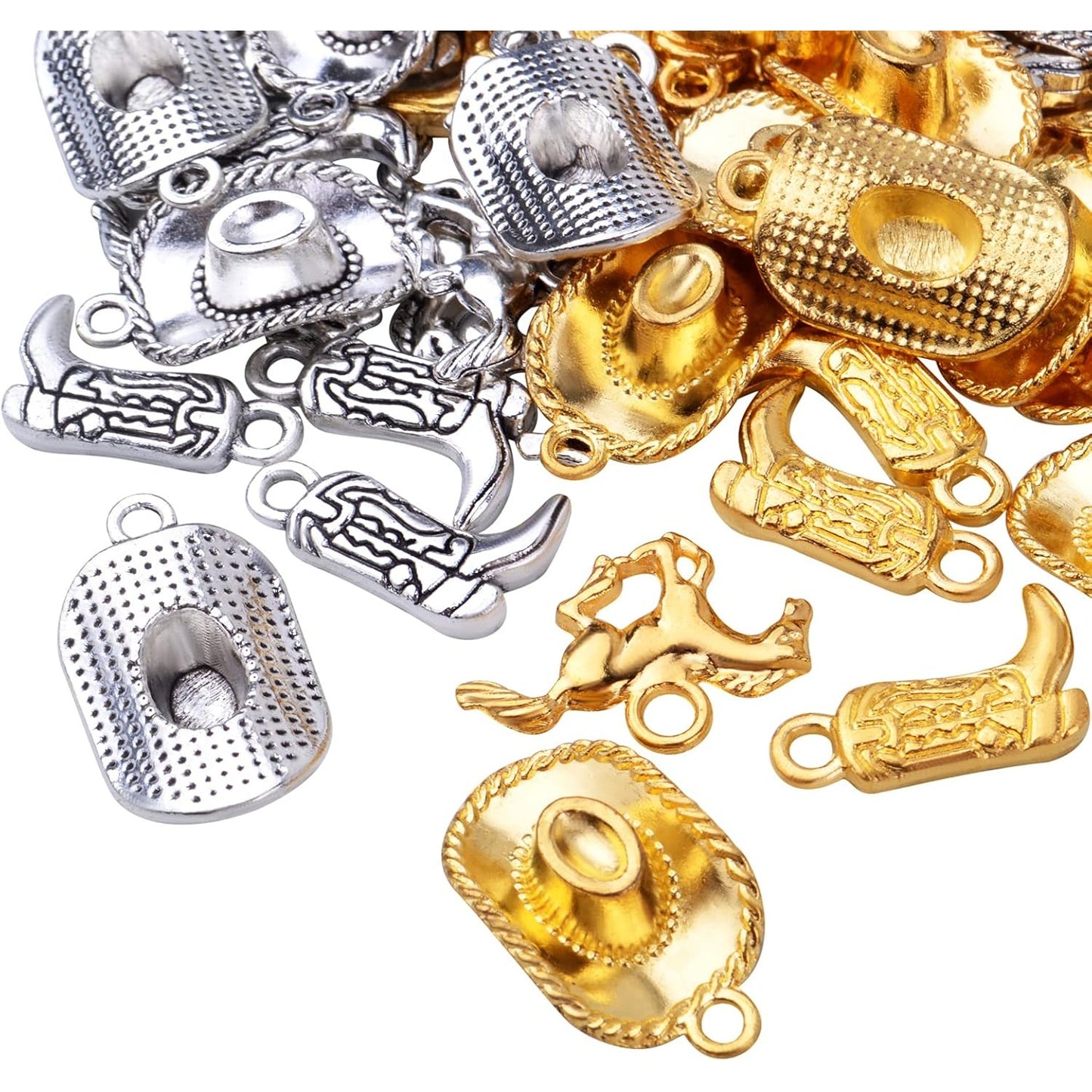 60pcs Silver Western Cowboy Charms Pendants Alloy Horse Cowboy Boot Hat Dangle Charms for DIY Earrings Bracelet Necklace Jewelry Making