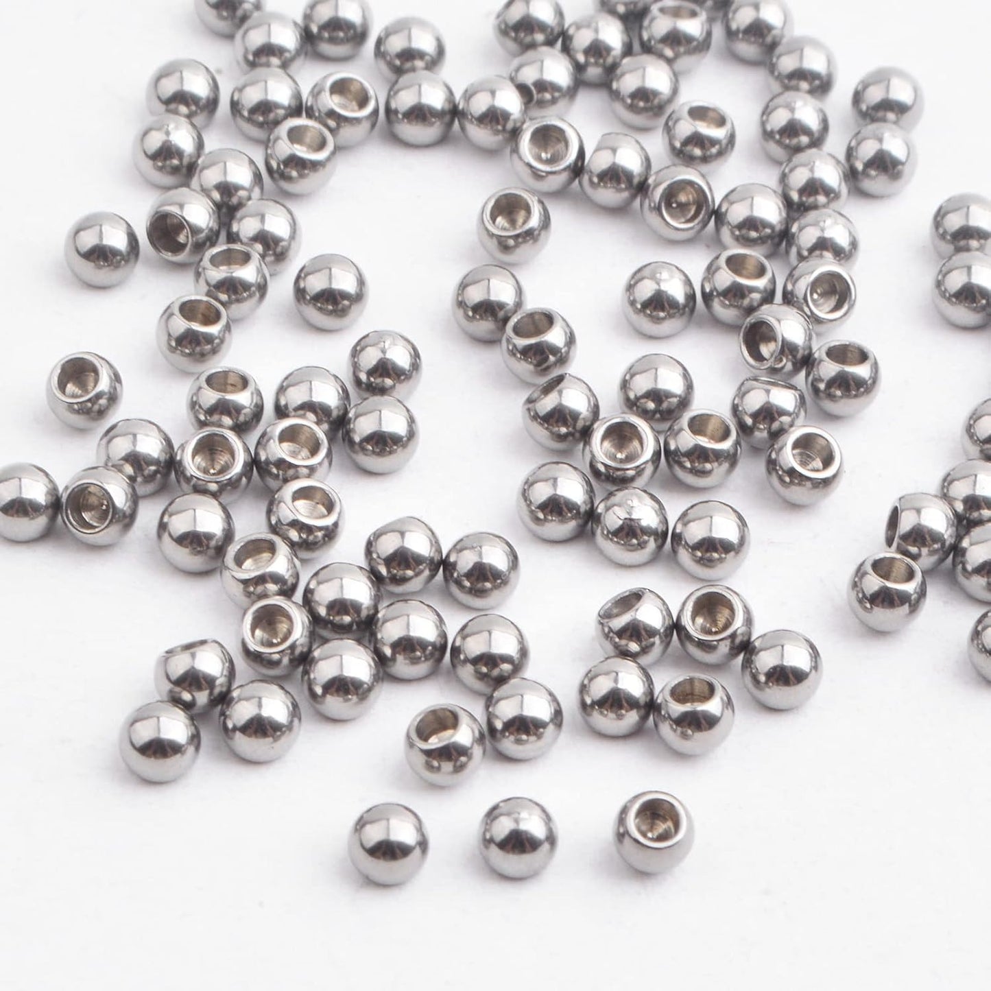 100pcs 3 mm Round Memory Wire End Caps Beads Stainless Steel Cord End Caps Half Drilled Hole Ball Beads for DIY Crafts Necklace Bracelet Jewelry Making, Hole: 1.5 mm
