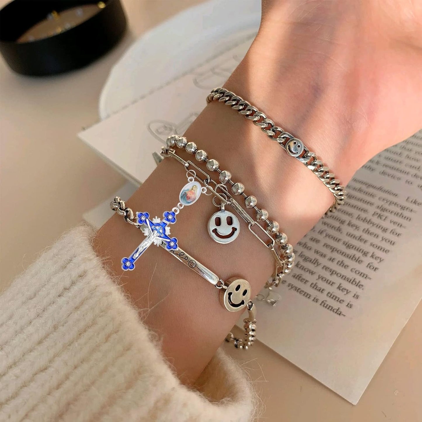 20pcs/10 Sets Catholic Rosary Cross and Center Miraculous Medal Charms Alloy Enamel Cross Crucifix Pendants Picture Jesus Our Lady Chandelier Links for Rosary Beads Necklace Jewelry Making