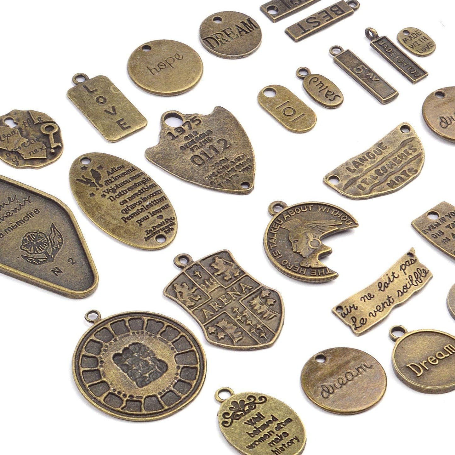 Inspirational Word Charms, 100g (40-50pcs) lettering Message Charms Pendants Craft Supplies Jewelry Findings for DIY Necklace Bracelet