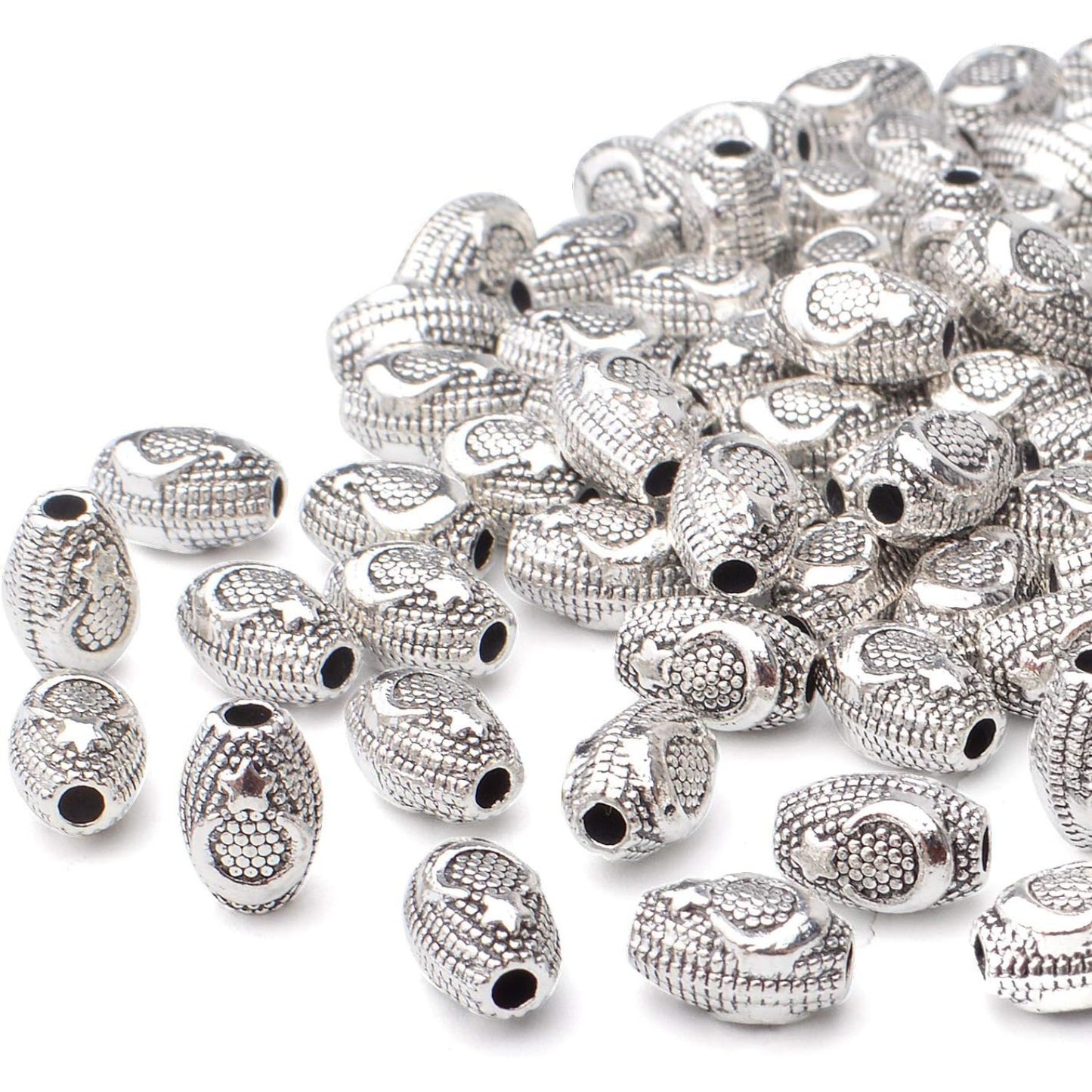 100pcs Antique Silver Spacer Bead Tibetan Beads Spacers Oval Spacers Jewelry Beads Spacer Beads Charms with A Box for Bracelet Necklace Jewelry Crafts Making