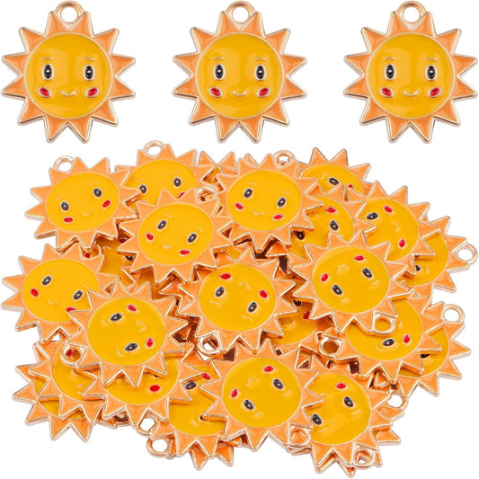 30pcs Enamel Smiley Sun Flower Pendant Charms Yellow Alloy Floral Sunflower Smiling Happy Face Dangle Pendants for DIY Bracelet Necklace Earrings Jewelry Making Supplies