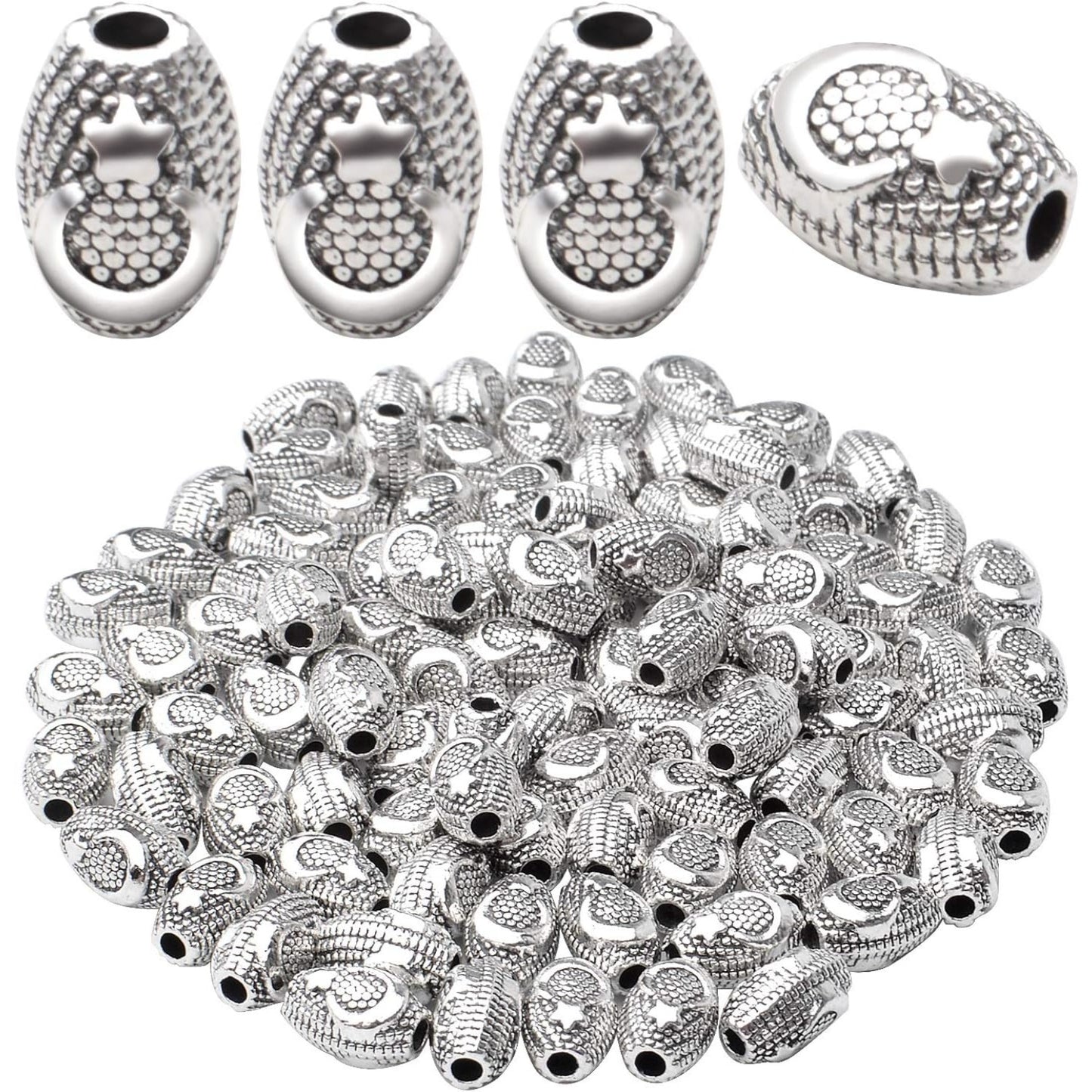 100pcs Antique Silver Spacer Bead Tibetan Beads Spacers Oval Spacers Jewelry Beads Spacer Beads Charms with A Box for Bracelet Necklace Jewelry Crafts Making