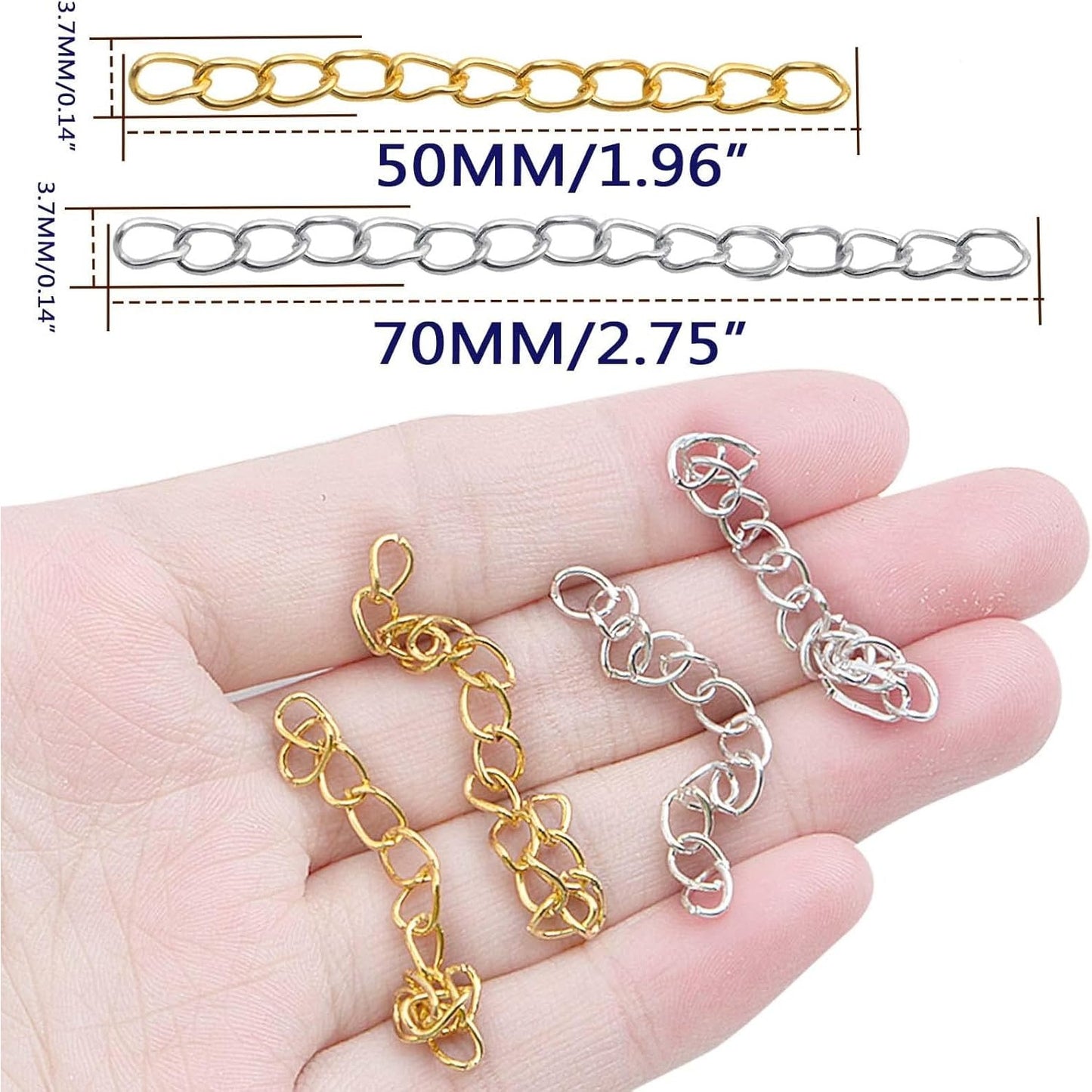 200 Pieces 2 Colors Metal Necklace Extenders Bracelet Anklet Chain Extensions for DIY Jewelry Making Valentine's Day Birthday Gifts, 5 cm / 7 cm