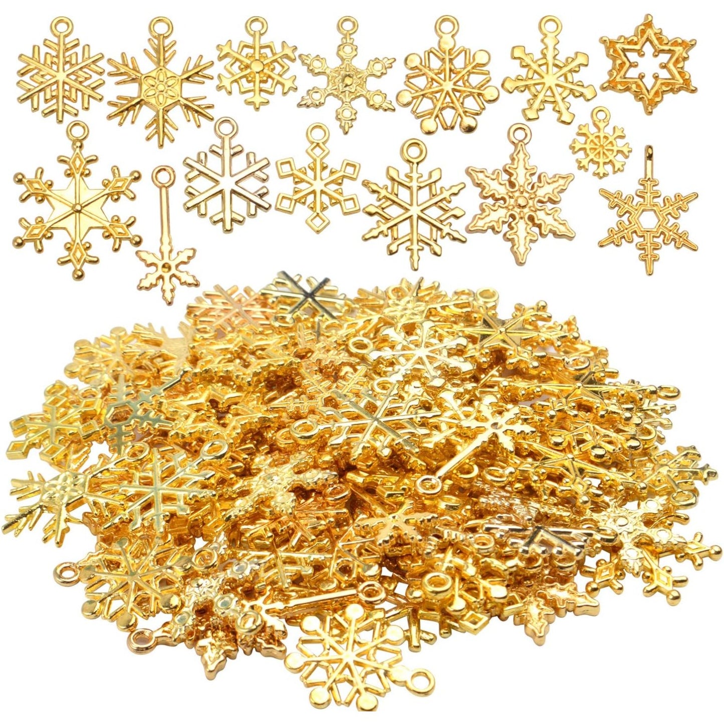Christmas Snowflake Charms, 100g (about 80pcs - 90pcs) Mixed Alloy Snowflake Pendant Craft Supplies Jewelry Findings for DIY Necklace Bracelet Jewelry Making, Gold