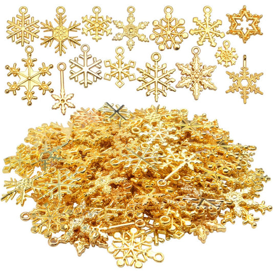 Christmas Snowflake Charms, 100g (about 80pcs - 90pcs) Mixed Alloy Snowflake Pendant Craft Supplies Jewelry Findings for DIY Necklace Bracelet Jewelry Making, Gold