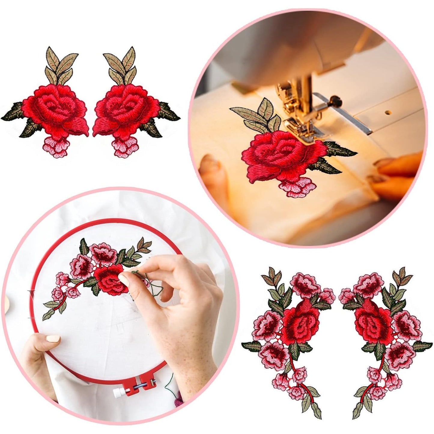12 Pieces (6 Pairs) Iron On Flower Patches Clothing Patch Delicate Embroidered Flower Appliques for DIY T-Shirt Backpack Hoodies Shoes Bags Decoration, 6 Styles