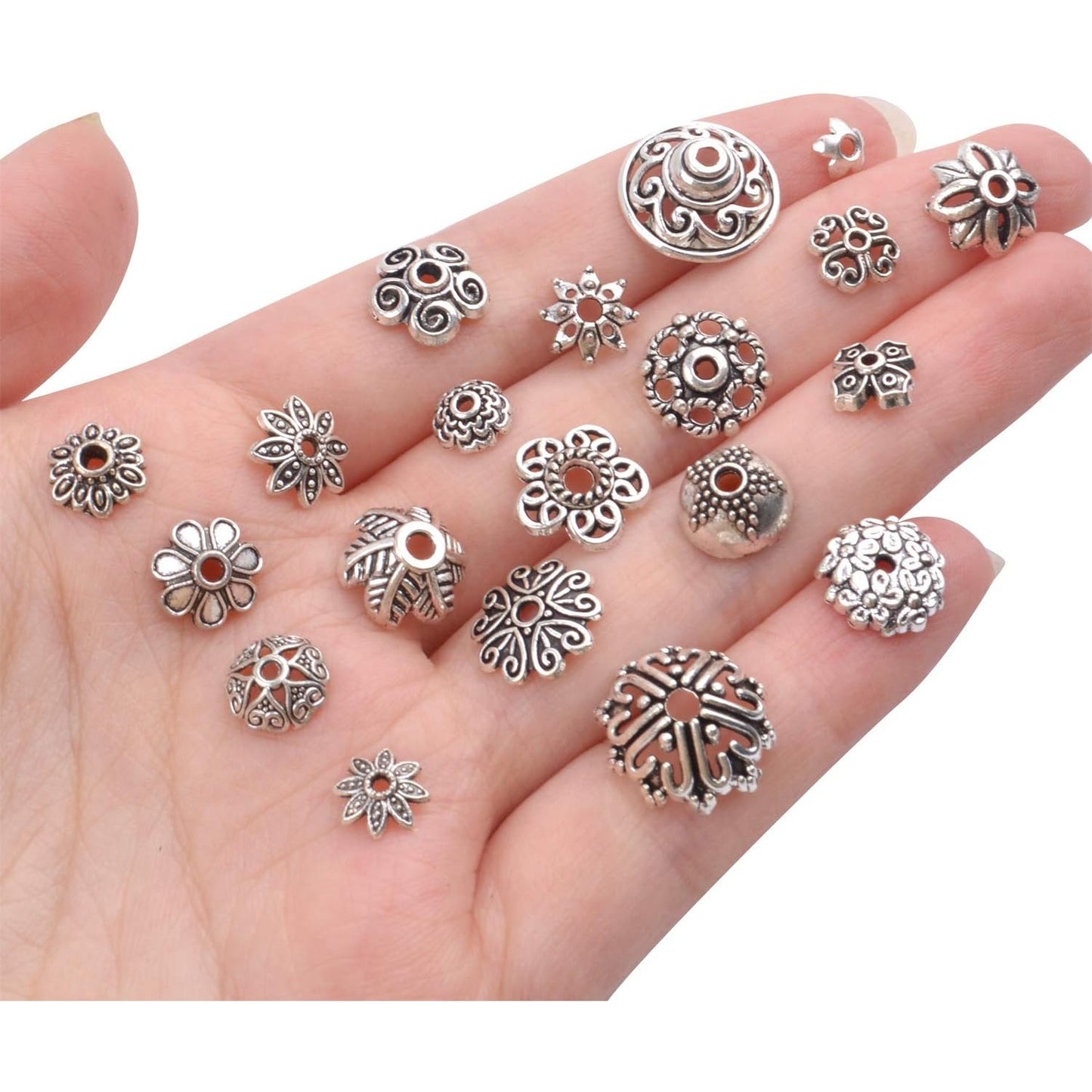 200pcs Tibetan Silver Flower Bead Caps Bead Caps Spacer Beads Bali Style Jewelry Findings for Necklace Bracelet,20 Styles