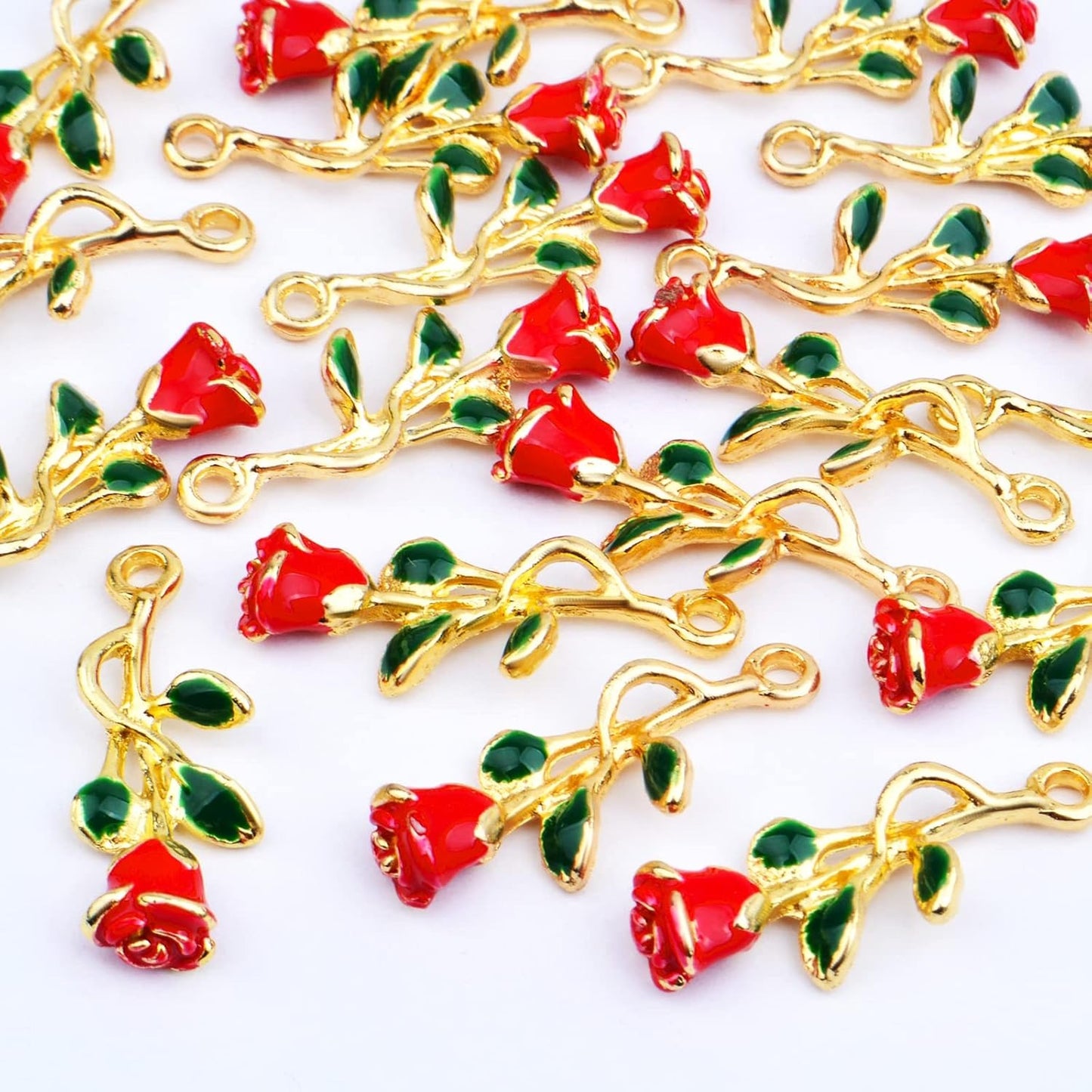 20 Pieces Rose Flower Charms Enamel Dangle Flower Pendants Jewelry Charm Accessories for DIY Earrings Necklace Bracelet Crafts Decor, Red