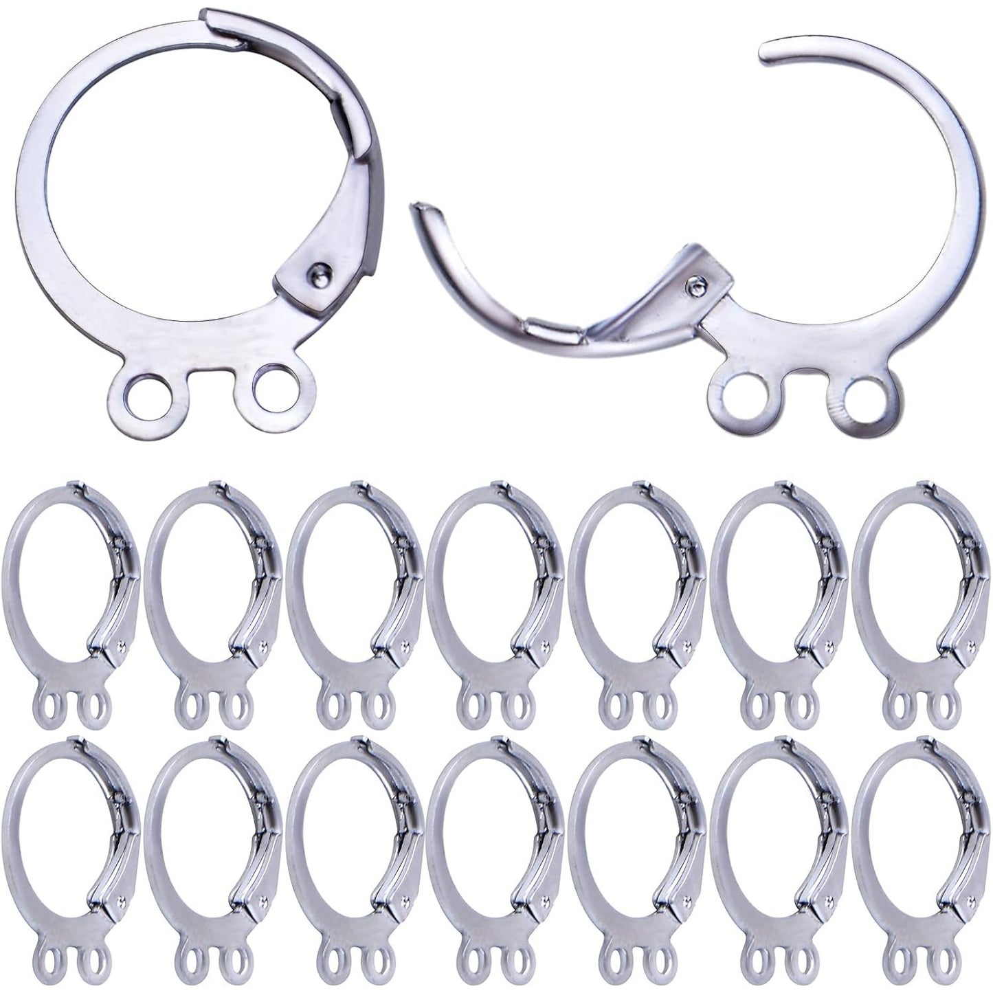 50pcs Hypoallergenic Round Earring Hooks Alloy Lever Back Earrings French Hook Dangle Ear Wire with Double Open Loops for DIY Earring Designs Jewelry Making, Silver