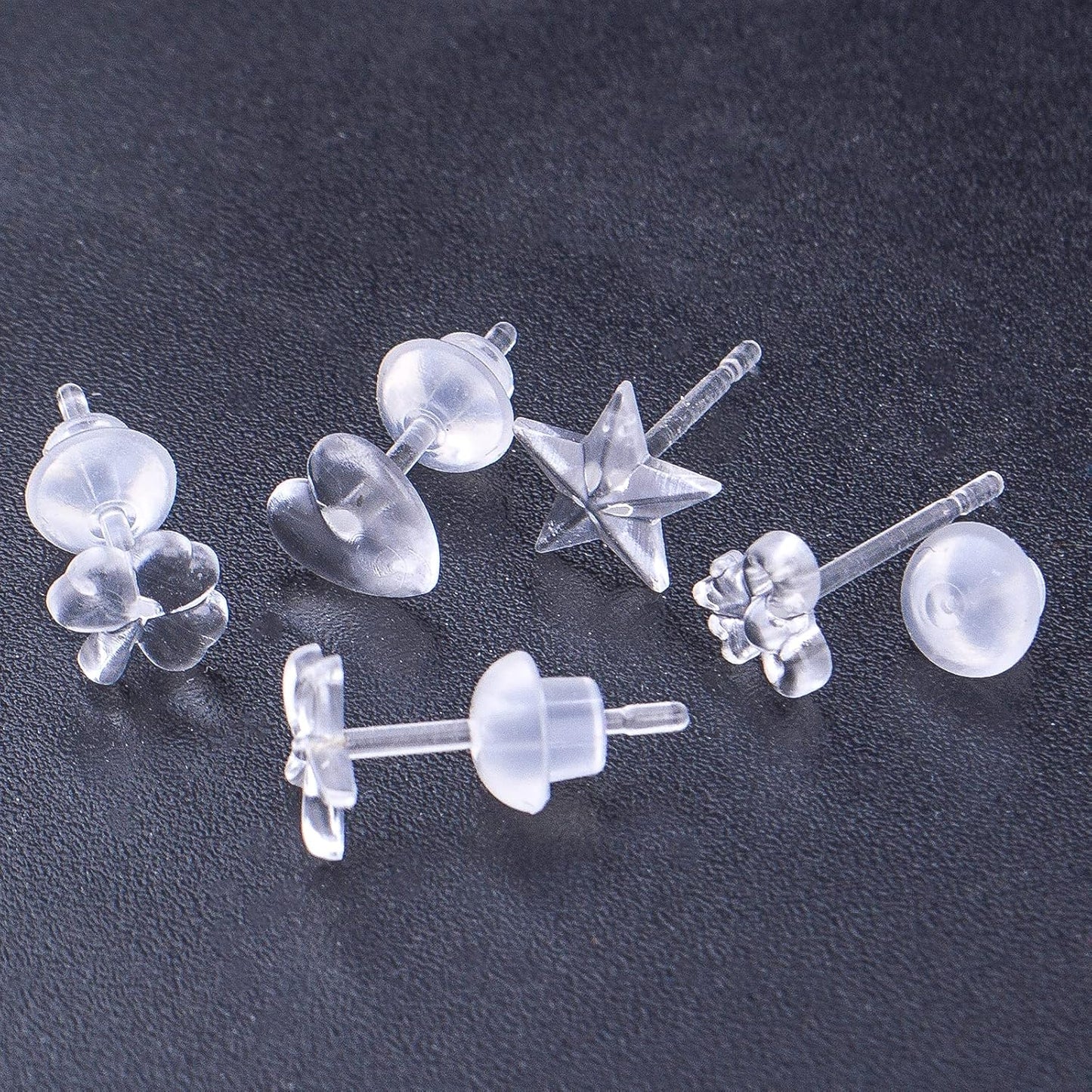 50pcs Clear Resin Earring Studs & Backs, 5 Styles, DIY Jewelry Making Findings, Adult, Non-Foldable