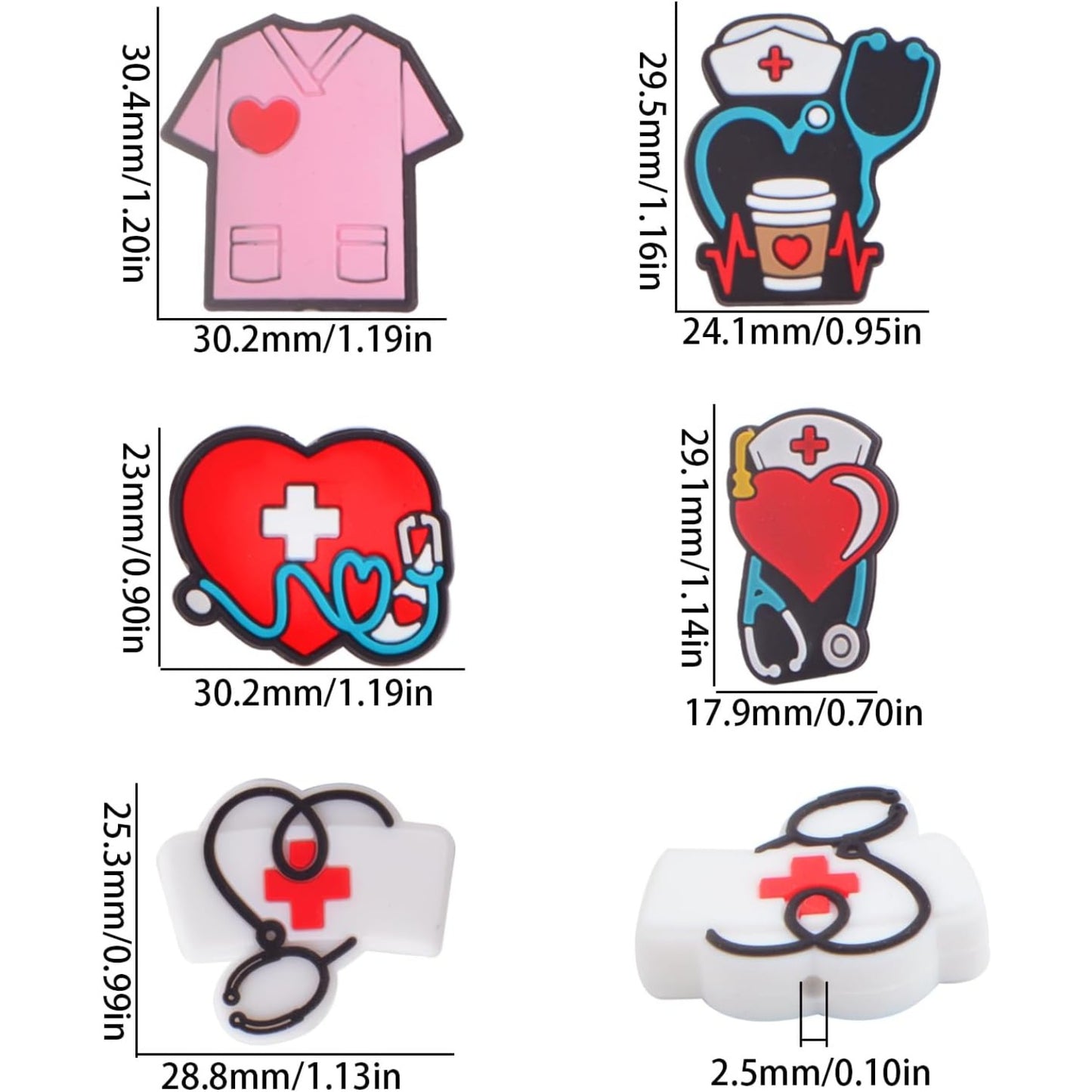 10Pcs Nurse Silicone Bead, Medical Stethoscope Hospital Floral Rubber Loose Spacer Beads Bulk Gifts for Necklaces Bracelets Keychain DIY Jewelry Making Crafts