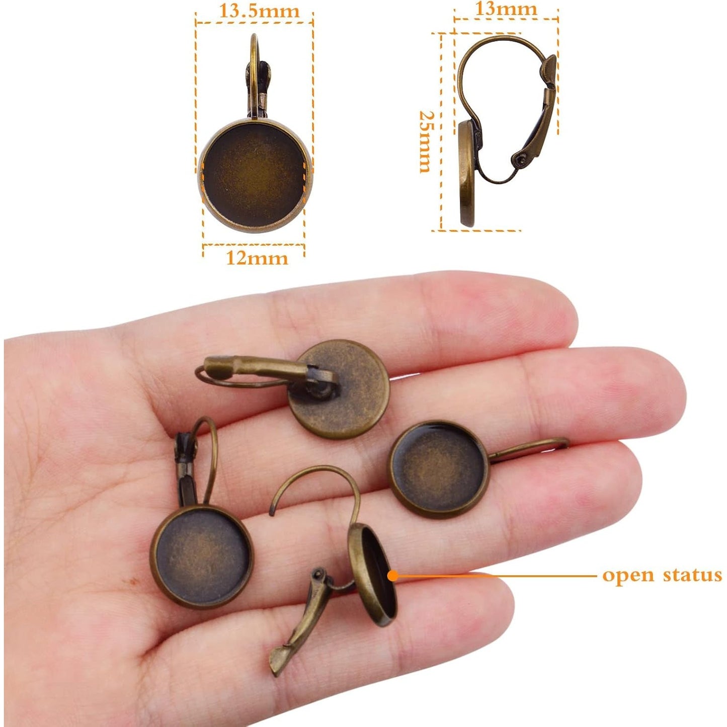 Hook Earring Cabochon Settings, 20 Pieces Lever Back Hook Earrings with Flat Round Tray Blank Cabochon Setting Ear Wires for Earring Designs(12 mm)