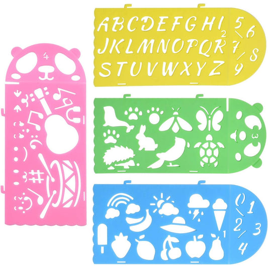 Drawing Stencil Set, 4pcs Plastic Painting Stencils Number Letter Drawing Scale Template Educational