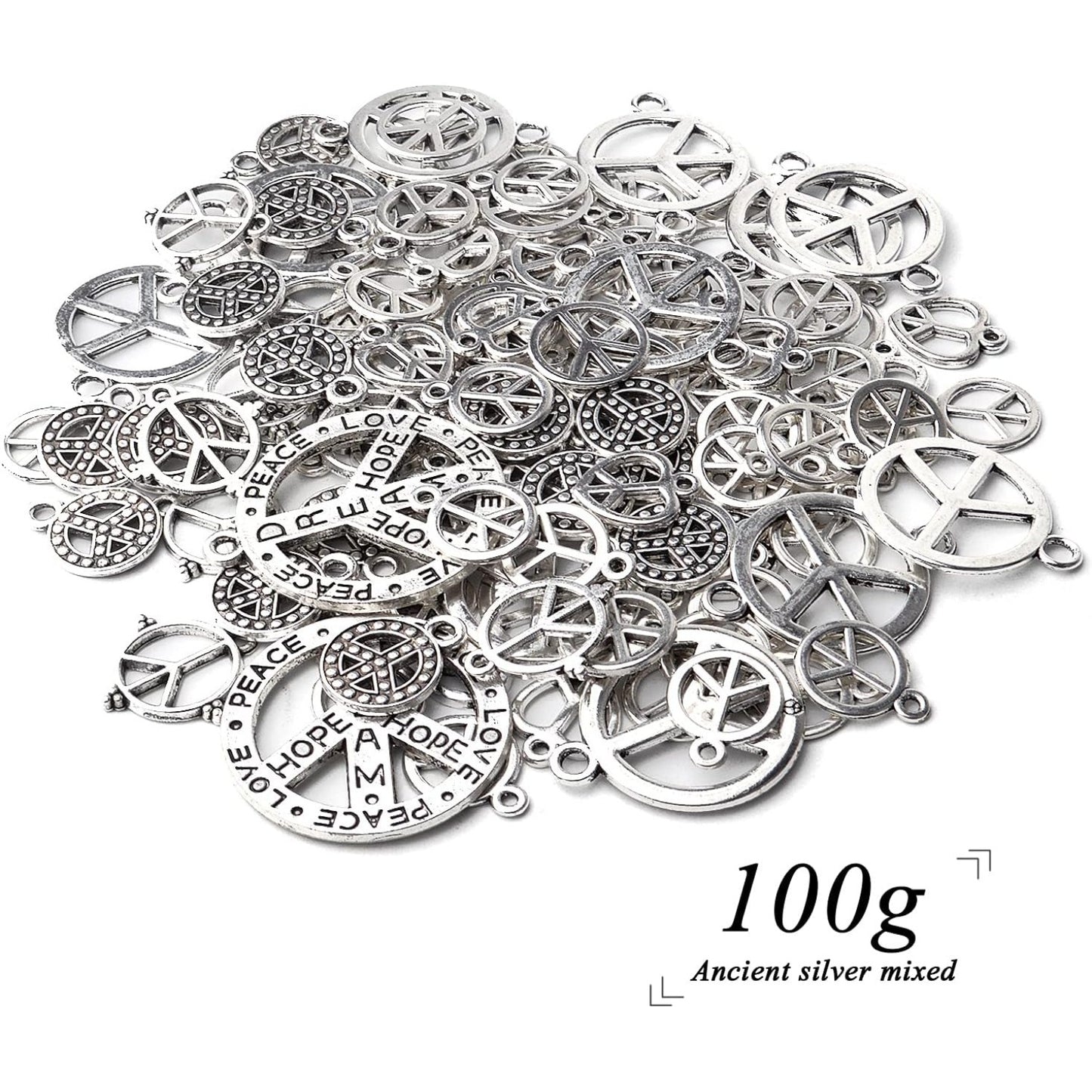 100g Antique Silver Peace Symbol Charms Alloy Peace Sign Charm Jewelry Pendant Charms for Necklace Bracelet DIY Jewelry Making Crafts Supplies