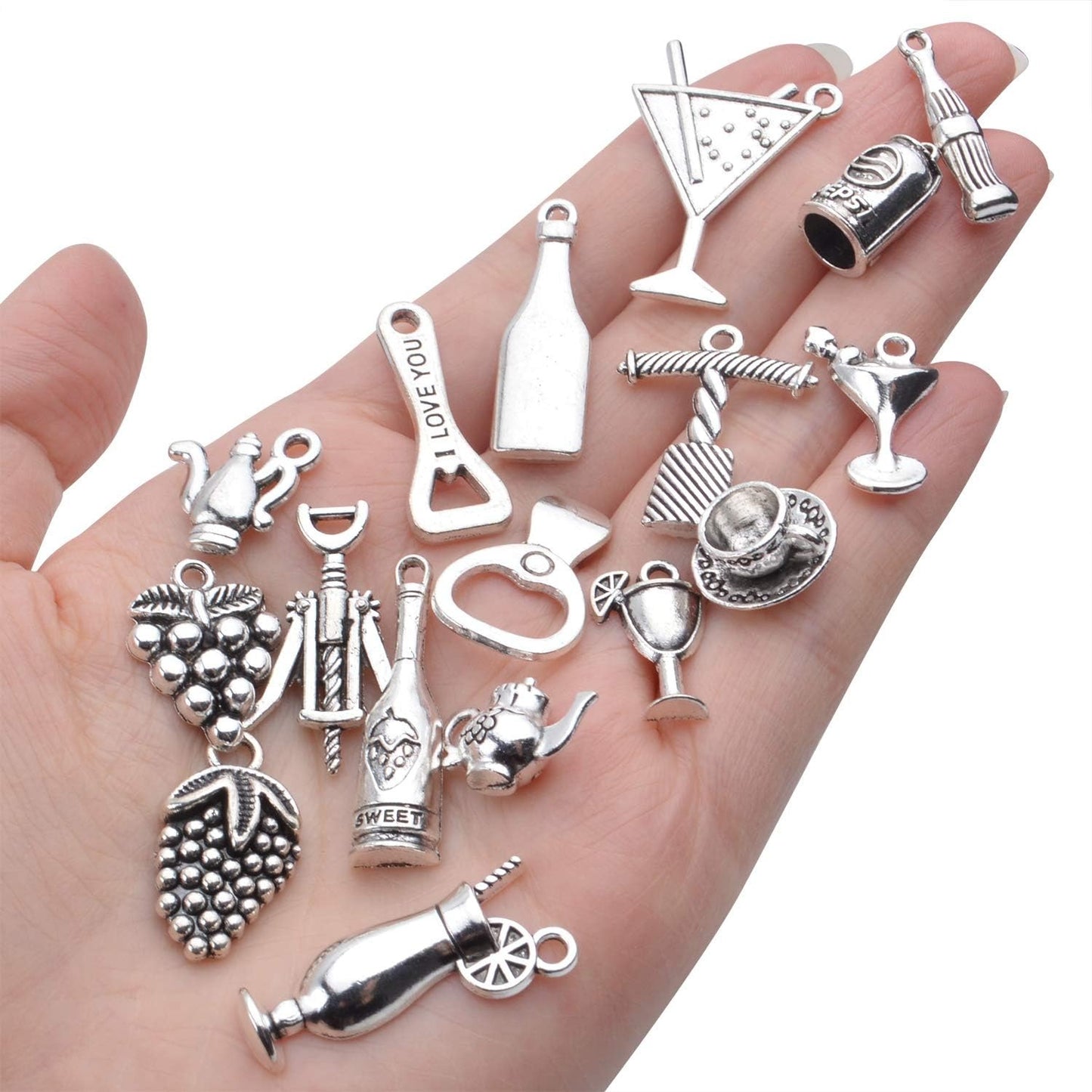 42pcs Tibetan Silver Pendants Wine Bottle Barrel Glass Opener Grape Antique Wine Charms Accessories Jewelry Findings for DIY Necklace Bracelet