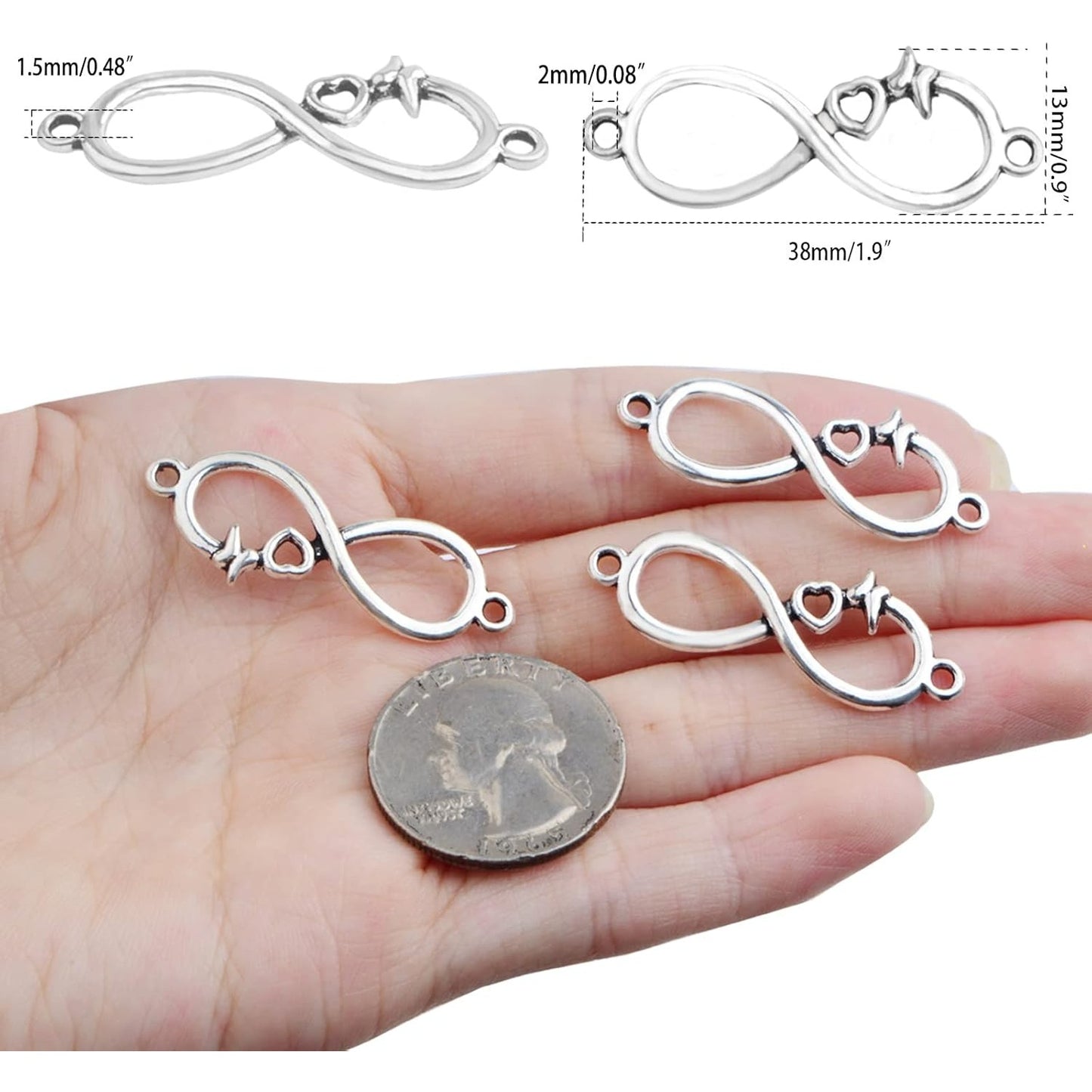 50 Pieces Antique Silver Infinity Connector Charms Alloy Heart Infinity Symbol Pendants Links Connectors Accessories for DIY Bracelet Necklace Jewelry Making Supplies