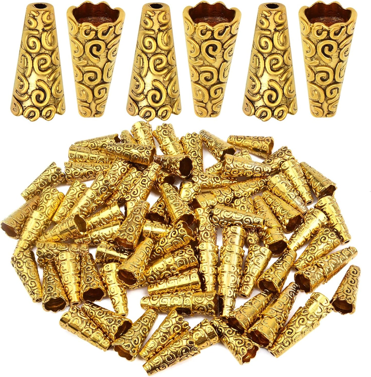 Beads Caps Making, 100pcs Antique Beads Caps Tibetan Style Cone Caps Metal Beads End Caps Flower Bead Caps Tassel Crafts DIY for Jewelry Making, 17.5 8.5mm