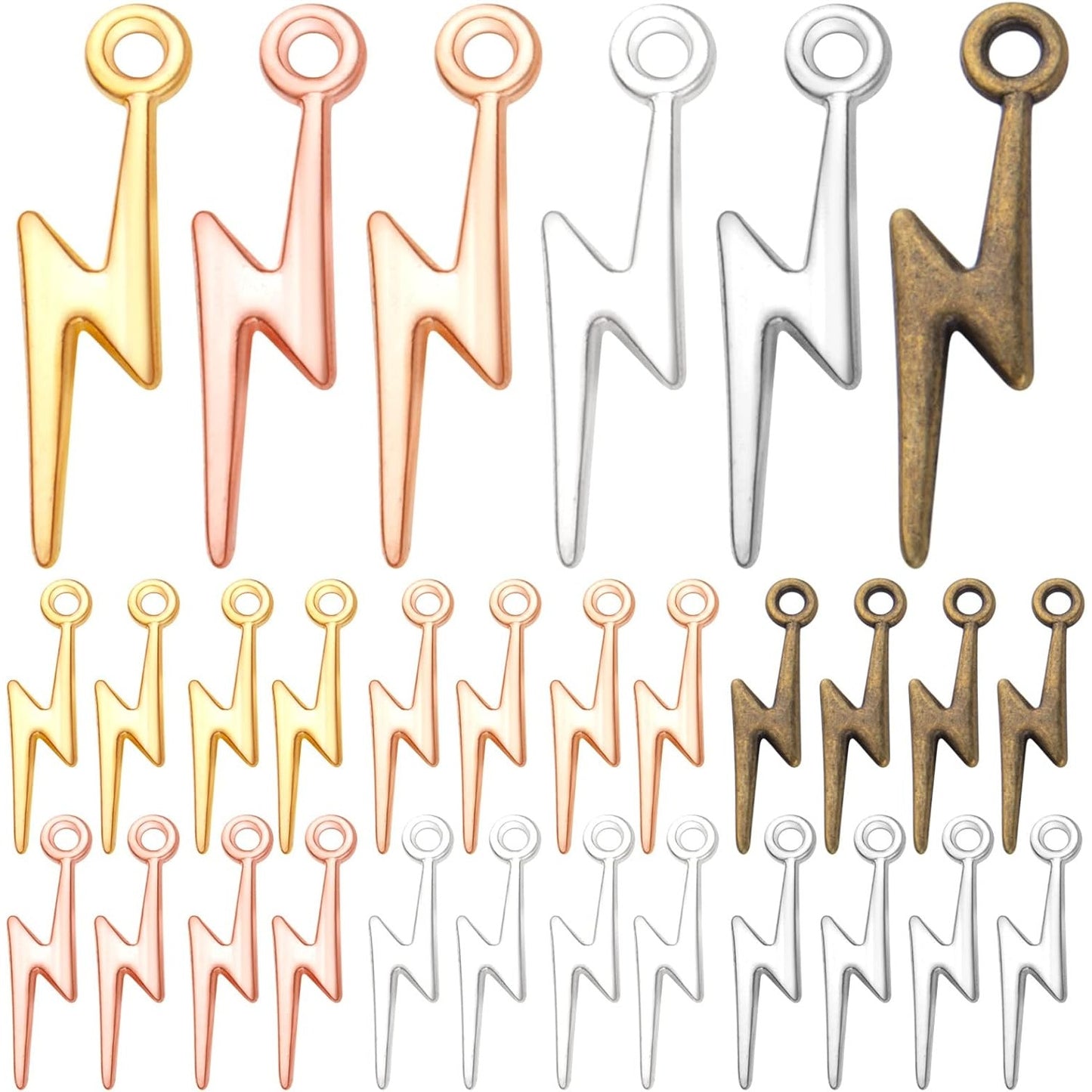 120pcs 6 Colors Lightning Bolt Pendant Charms Alloy Flash Thunder Shape Pendants Dangle Lightning Charms Jewelry Making Accessories for DIY Craft Bracelet Necklace Earrings