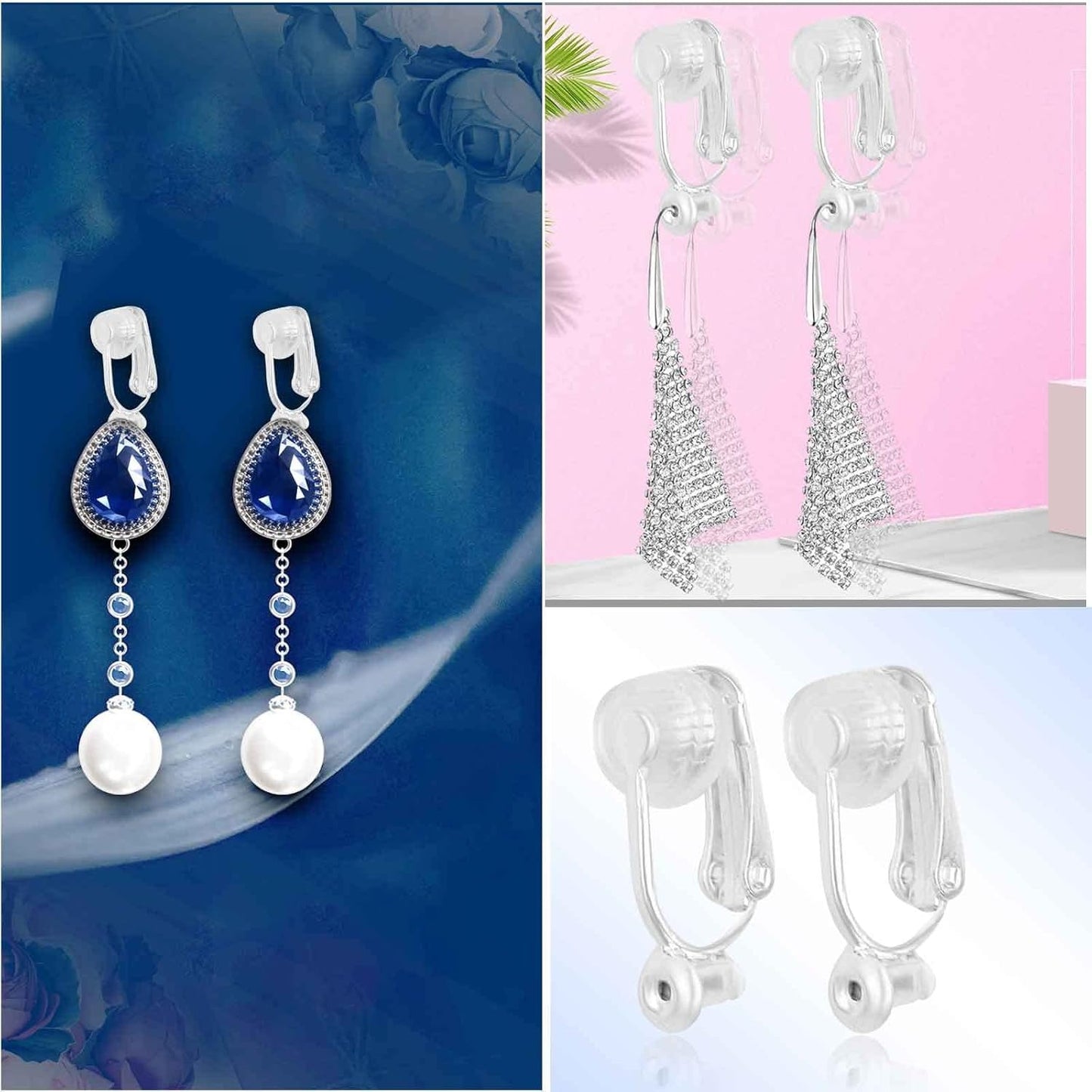 Clip-On Earring Converters - 12 Non-Pierced Earring Clips, Silicone Pads for Jewellery Making - Silver and Gold