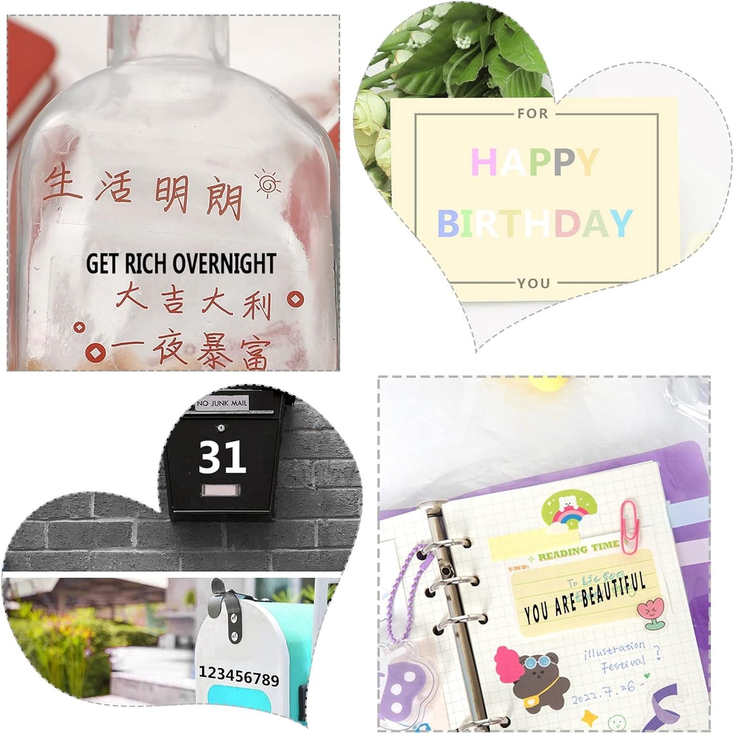 6 Sheets Self Adhesive Vinyl Letters Numbers Kit, Alphabet letter Stickers Waterproof Script Pantry Labels Stickers Decals for Mailbox, Signs, Window, Door, Cars, Business, Address Number, 2 Colors