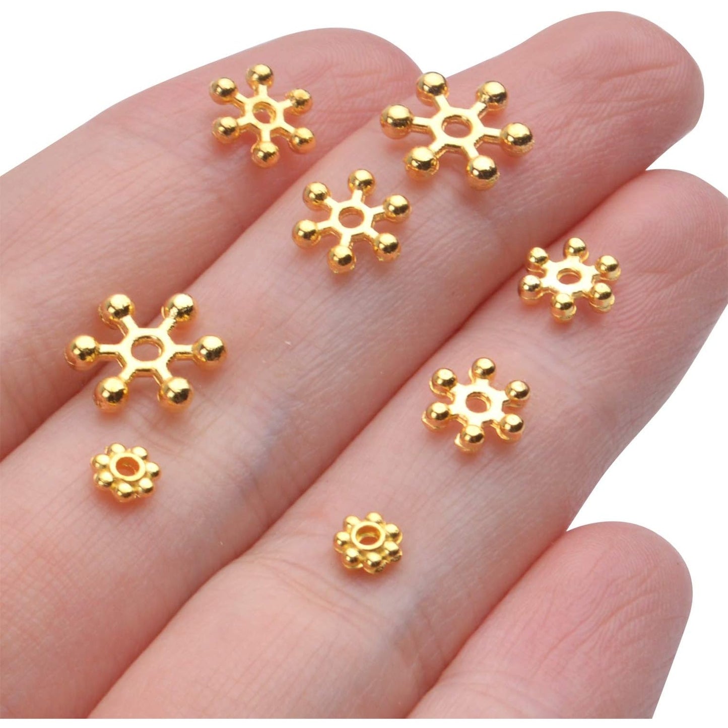 400pcs Snowflake Spacer Beads Daisy Jewelry Bead Charm Spacers Flat Metal Spacers for Bracelet Necklace Jewelry Making,4mm/6mm/8mm/10mm