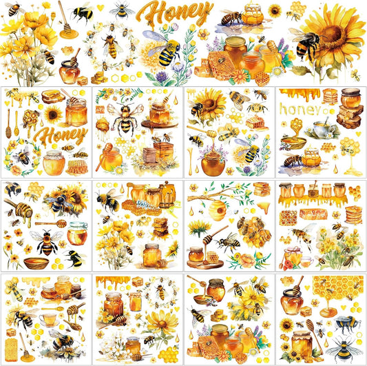 HENDEVL 12 Sheets Summer Sunflower & Bee Rub on Transfers for Crafts Flower Rub on Transfer Stickers Honeycomb Decals for Wood Furniture, DIY Paper & Home Decor, 5.5 x 5.7 Inch