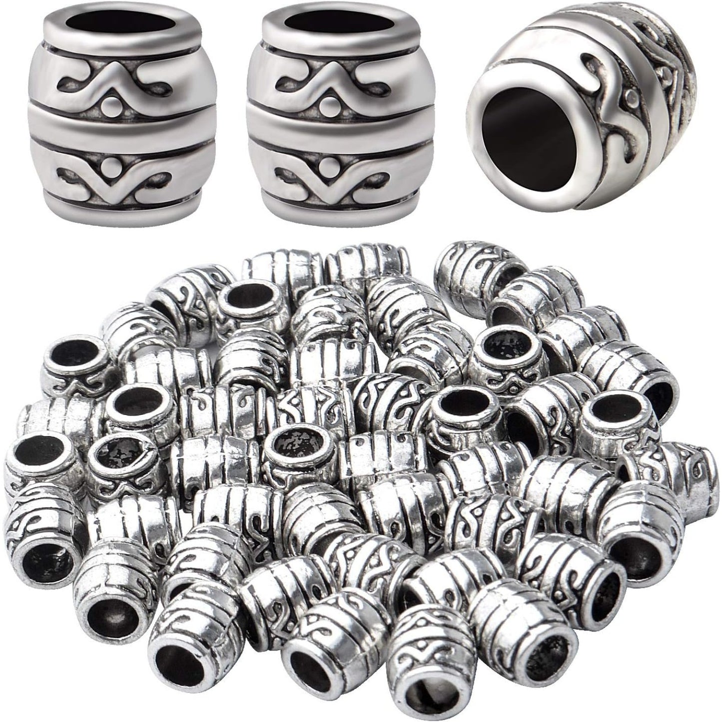 50pcs 8mm Antique Silver Tibetan Alloy Spacers Large Hole Column Spacer Beads for DIY Jewelry Crafts