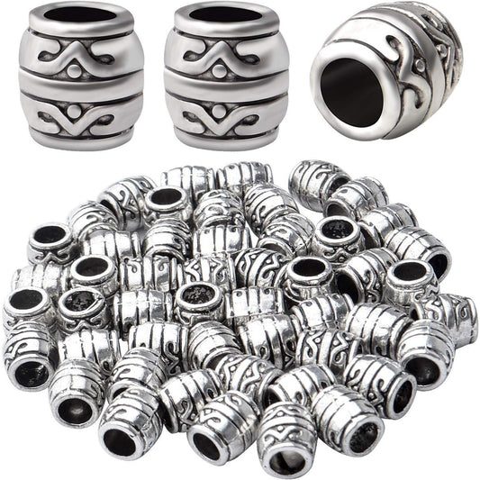 50pcs 8mm Antique Silver Tibetan Alloy Spacers Large Hole Column Spacer Beads for DIY Jewelry Crafts