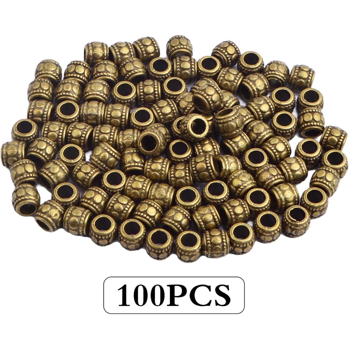 100pcs Antique Bronze Large Hole Spacer Beads Tibetan Alloy Round Column Loose Bead Vintage Tube Charm Beads Spacers Accessories for European Bracelet Craft Projects Supplies